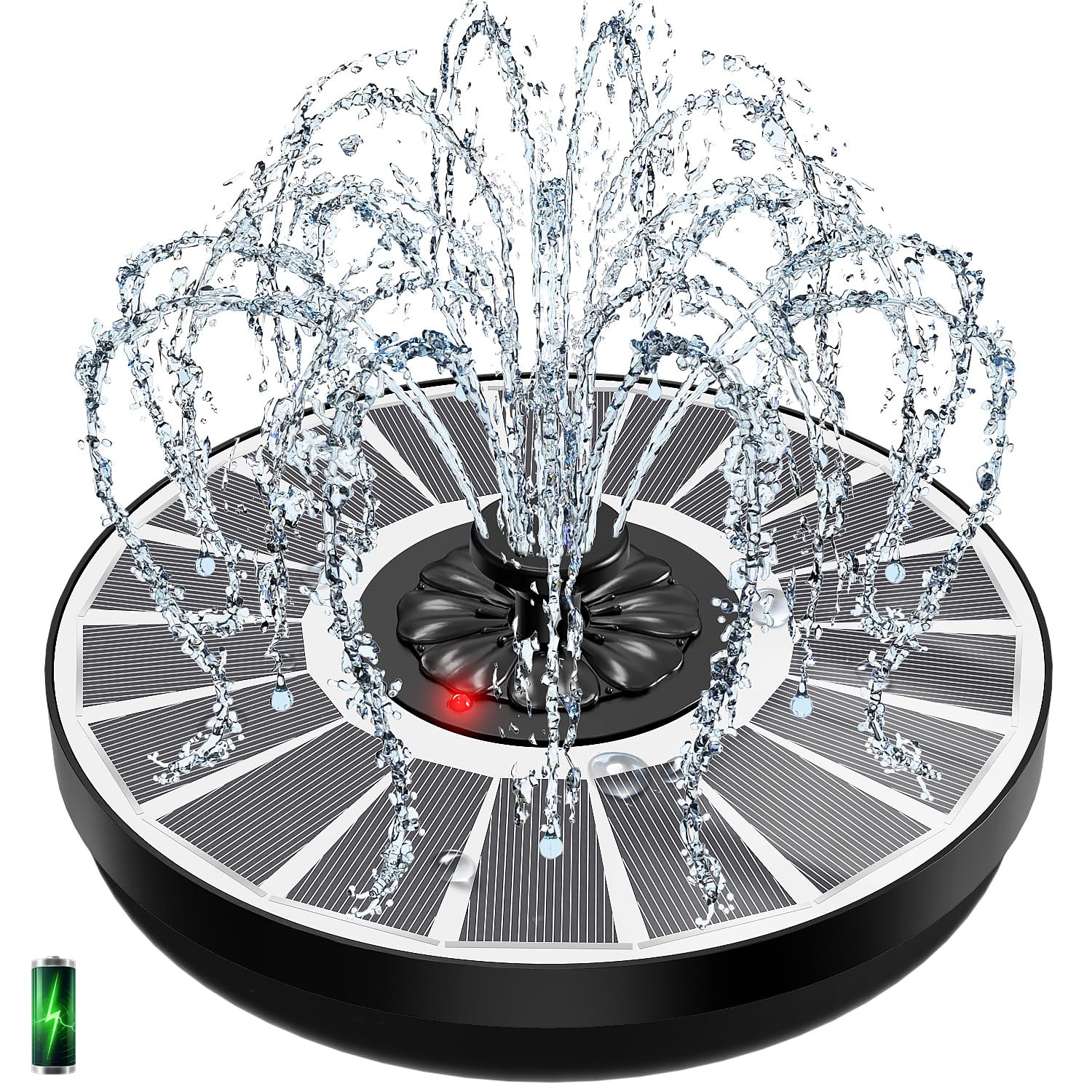 Solar Fountain with LED Indicator, Yzert 2000mAh 3.5W Bird Bath Fountains, Glass Panel Solar Fountain Pump, 7 Nozzle & 4 Fixer, Solar Powered Water Fountain for Pool, Garden, Pond（White）