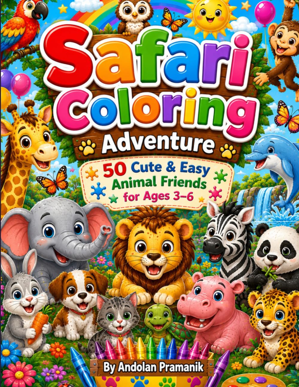 Cute Animals Coloring Book for Kids Ages 3–6: 50 Cute Animals to Color, Learn, Trace and Recognize for Preschool and Kindergarten Kids