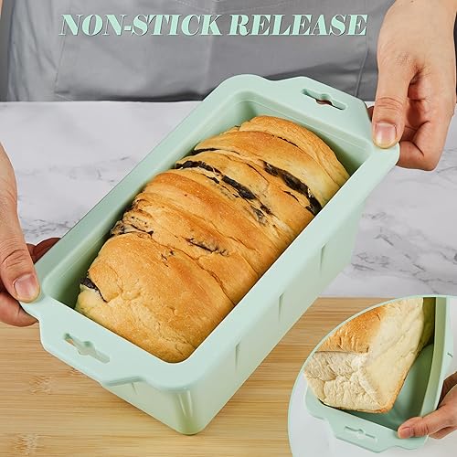 Miniatura 6 de MacaRio Moldes de silicona para hornear pan con tapa, juego de 2 sartenes antiadherentes de gran capacidad de 4 libras para panes caseros, pasteles,