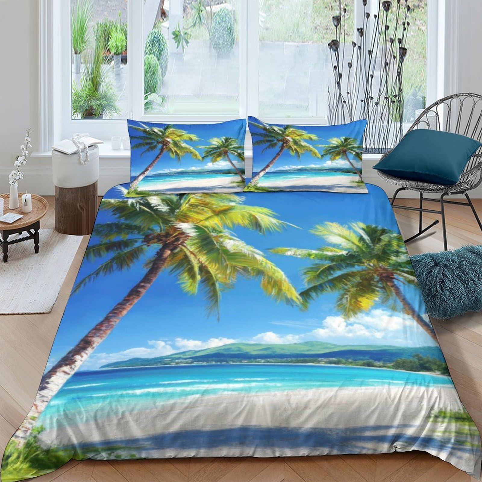Ctjqhvkz Style-10 3D Printed Tropical Beach Fitted Sheet Microfiber Palm Tree Mattress Cover For Bedroom Guest Room Home Decor Single（135X200cm）