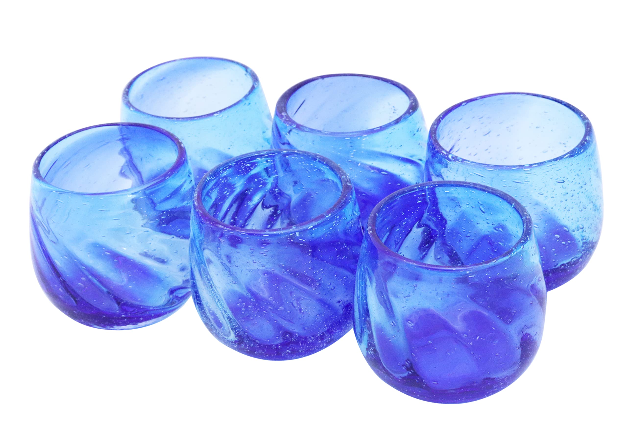 青いカットガラスのグラス6個セット