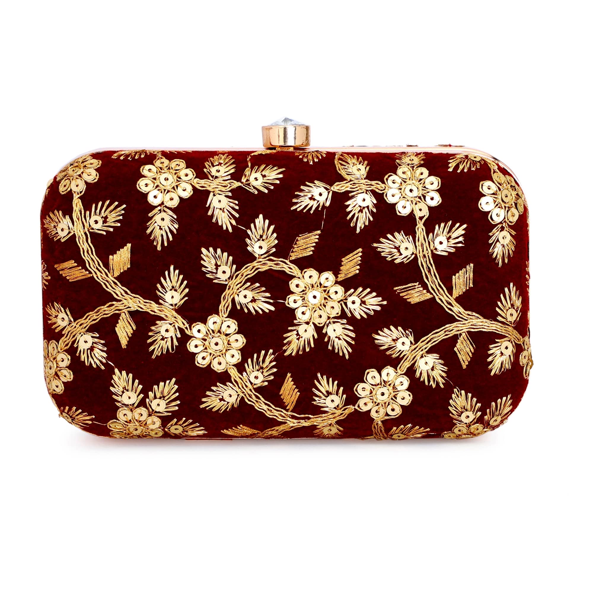 TOOBA Handicraft Hand Embroidered Box Clutch Bag Purse for Bridal, Casual, Wedding Bag for Womens (Maroon Flower) (B0BCFKYVY9) Amazon Price History, Amazon Price Tracker