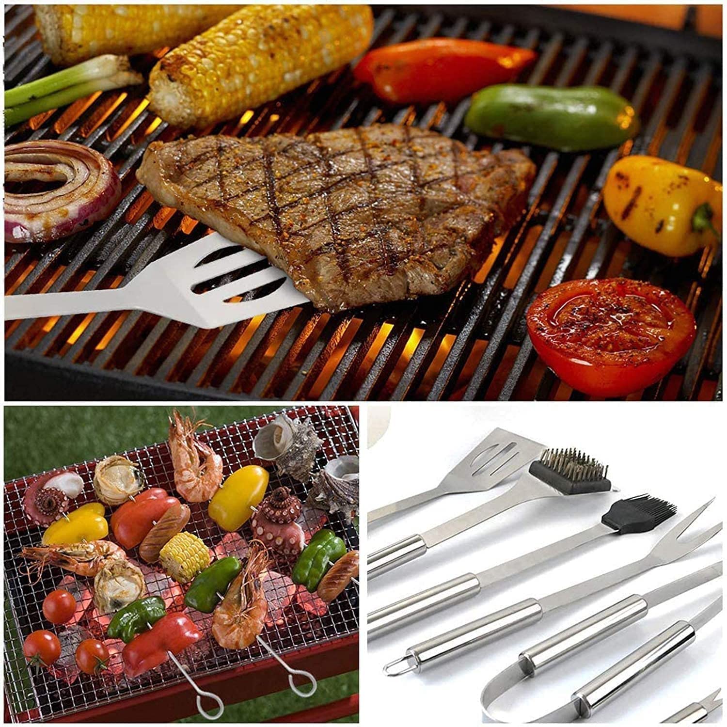 Akcesoria do grillowania, akcesoria do grillowania, zestaw przyborów do grillowania, 10 szt. Zestaw do grillowania ze stali nierdzewnej, grill na świeżym powietrzu