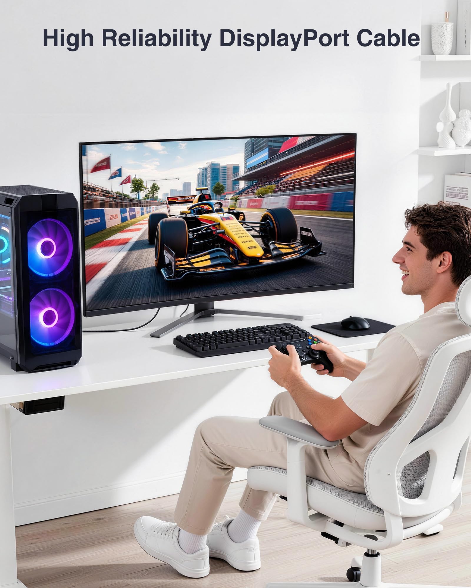 Ubluker 10K 8K 4K Câble DisplayPort 2.1 54Gbps 2M, Certifié Câble DP vers DP 4K 240Hz 165Hz 144Hz 120Hz 10K 8K 60Hz Nylon Tressé UHBR HDCP2.3 FreeSync G-Sync RTX5090 Moniteur Projecteur PC