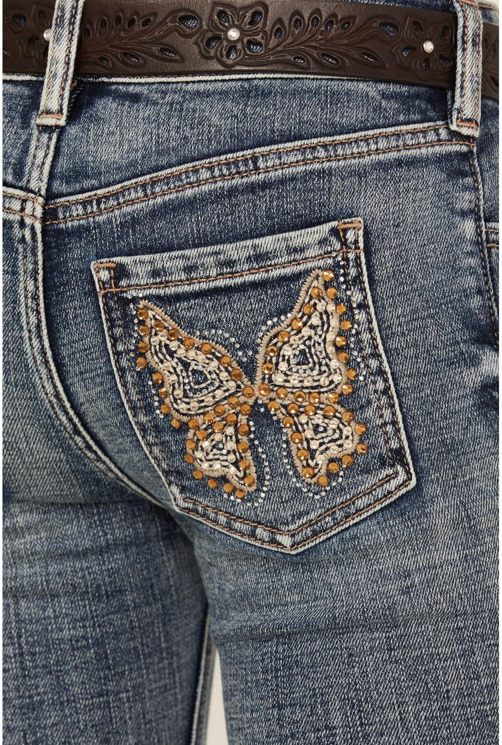 Shyanne Girls' Dawn Studded Pocket Bootcut Stretch Denim Jeans Dark Wash 7 REG