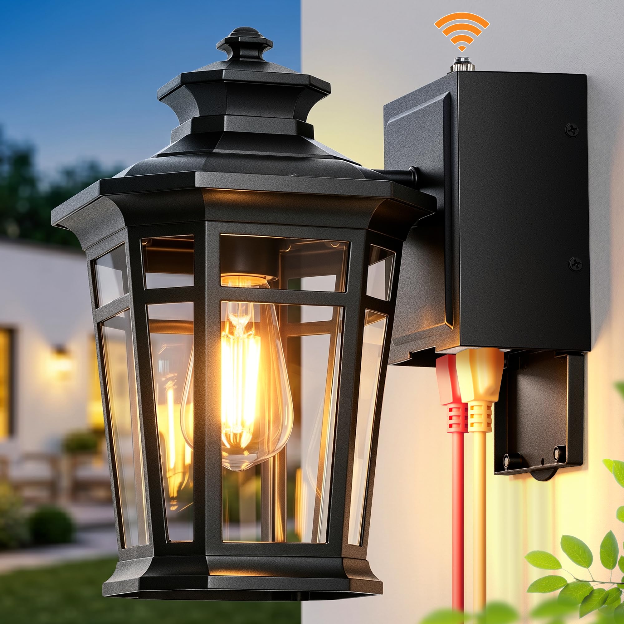 Gleamz Large Dusk to Dawn Outdoor Lighting with GFCI Outlet, Black