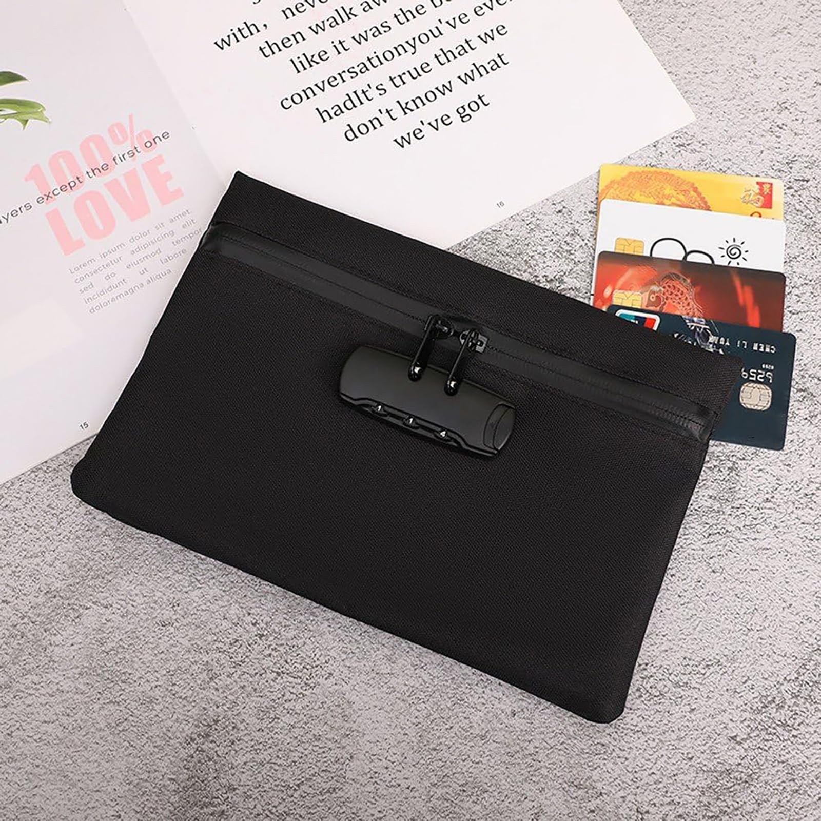 Indusoire Money Purse, Pouch with Lock, Secure Lock Pouch for Travel and Business, Waterproof Money Bag for Cash and Valuables, Compact(9.65 * 6.5in Black) 2