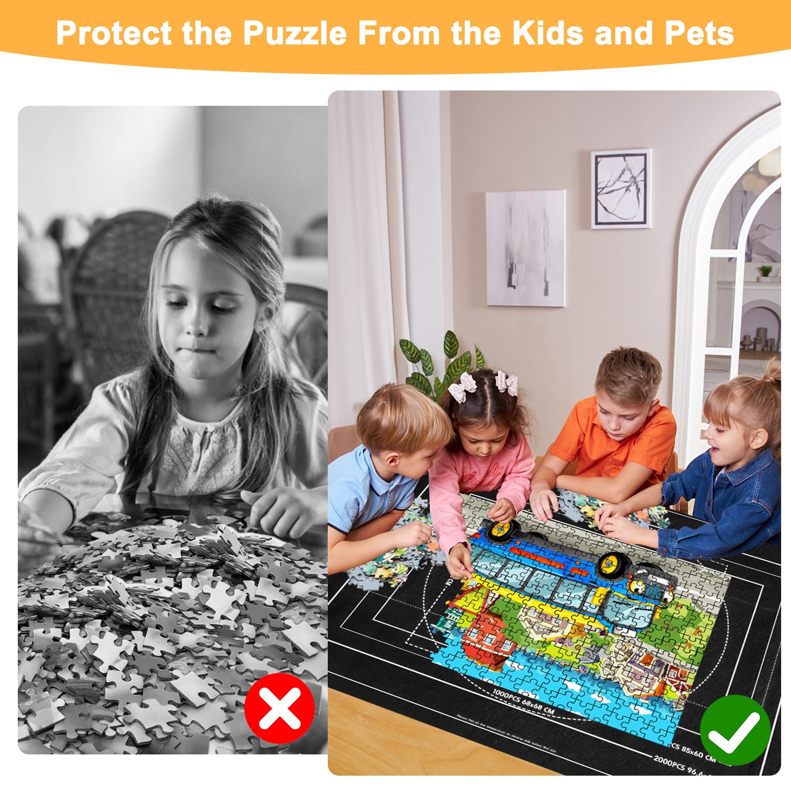 RISVOWO Tapete para Puzzle Alfombra Portátil Fieltro 1000-3000 Piezas Tapiz Antideslizante Enrollable y Almacenable (Negro)