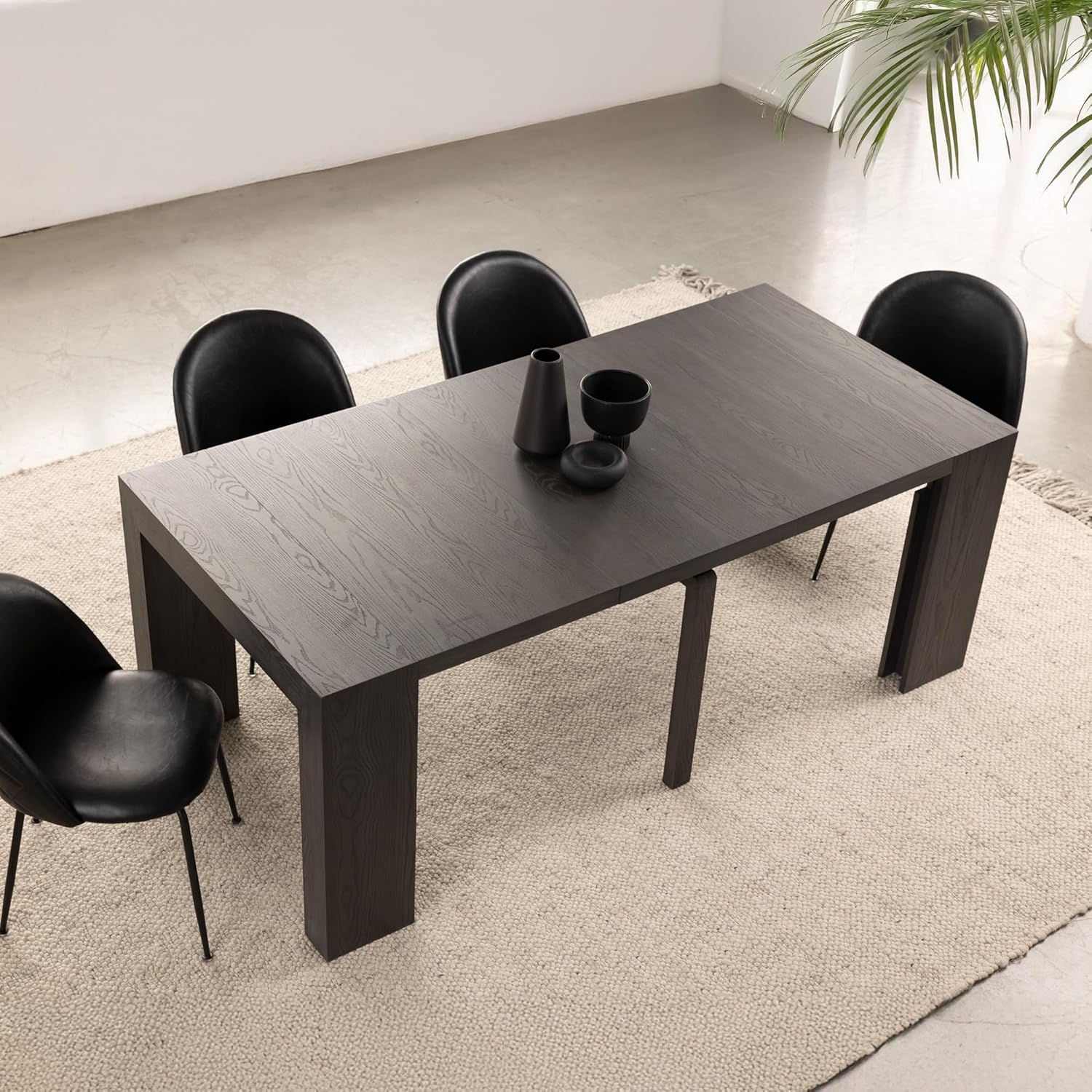 Transformer Table - Solid Wood Extendable Dining Table, Seats 2-12, Expandable Dining Room Table, Space-Saving Furniture, Expandable Dining Furniture, Black (Table Only)