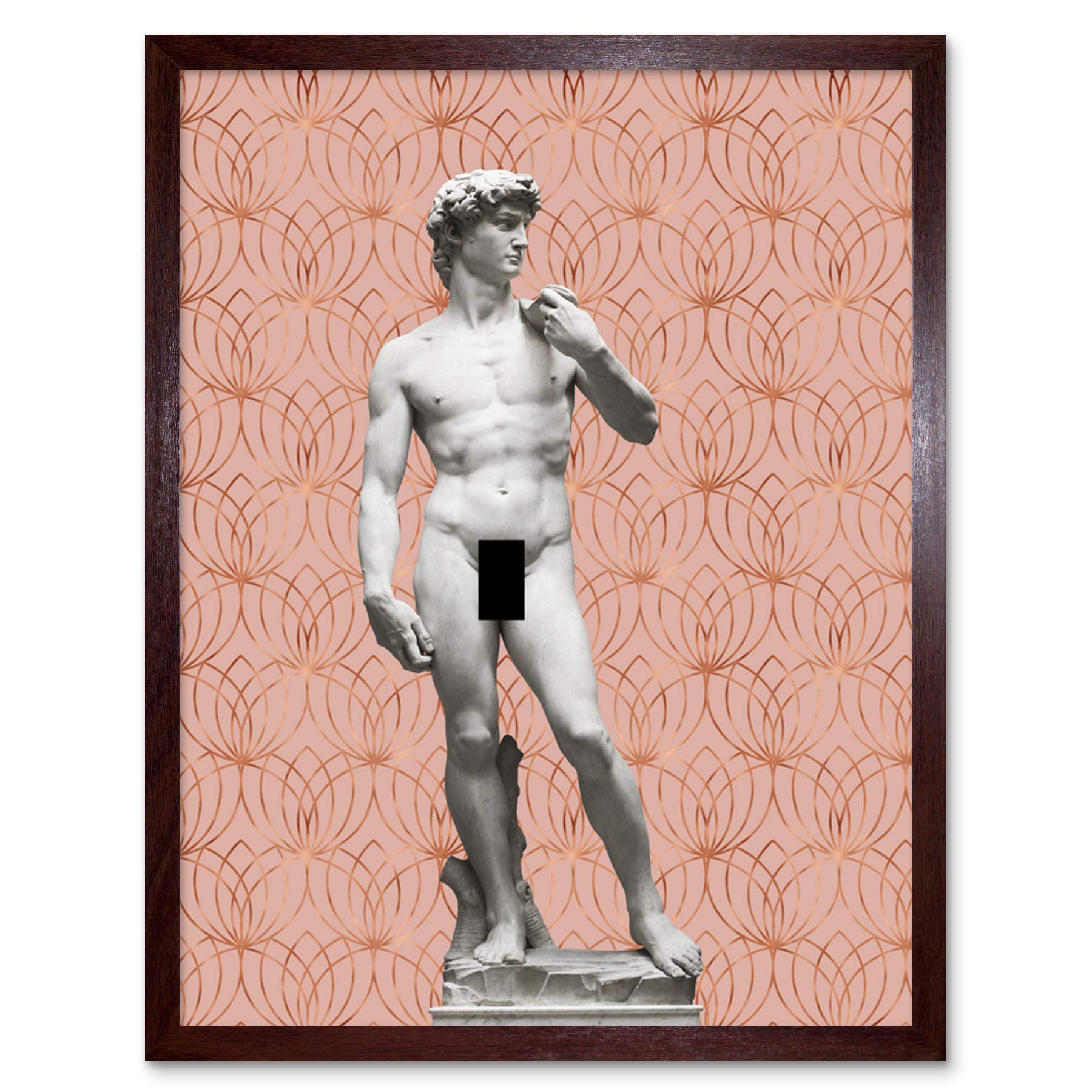 Artery8 Statue of David by Michelangelo Classic with Abstract Art Pink Lotus Gold Art Print Framed Poster Wall Decor 12x16 inch