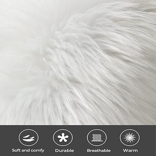 Miniatura 6 de OYIMUA Juego de 2 fundas de almohada decorativas esponjosas de color blanco de 16 x 16 pulgadas, fundas de almohada de pelo sintético de lujo para