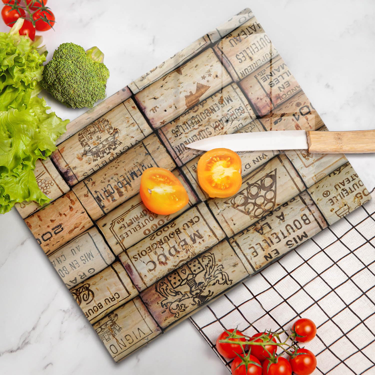 Tabla de cortar de vidrio | Beige | Superficie impresa