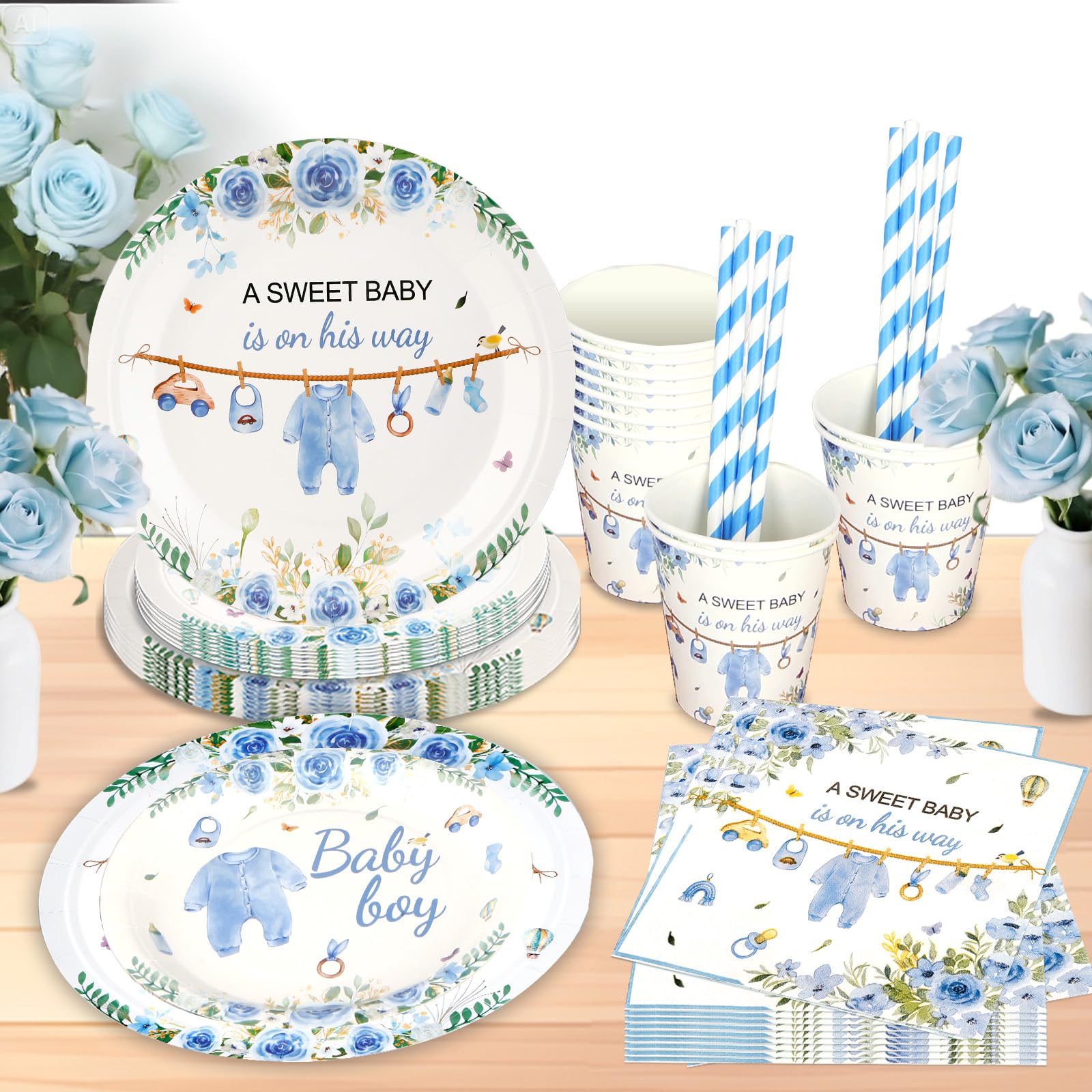 Aitsite Gender Reveal Party Deko Geschirr Set für 20 Gäste Pappteller Servietten Becher Tischdeko Boy or Girl Deko Partyzubehör Babyparty