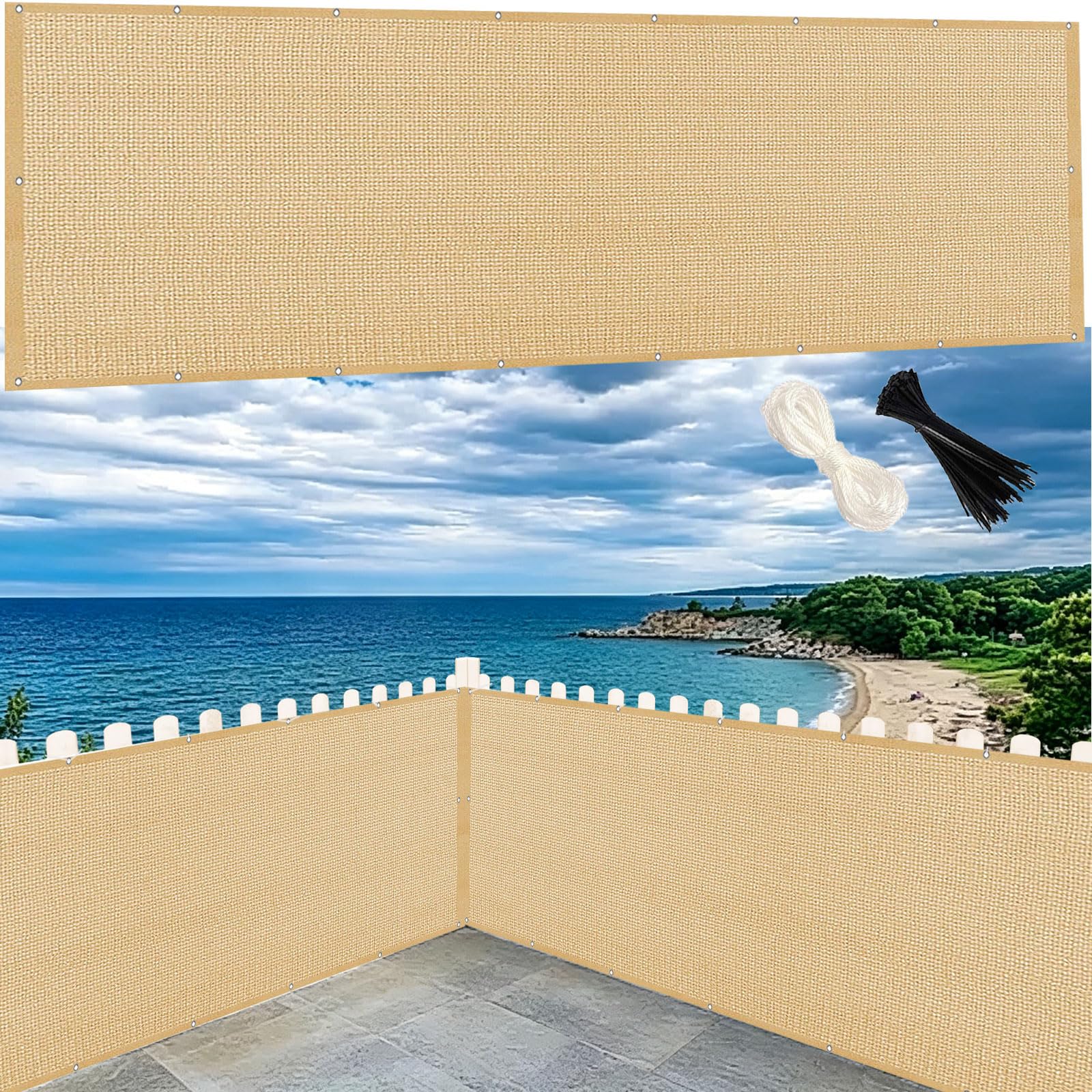 Housse de protection UV balcon terrasse 60x1000 cm brise-vue jaune sable