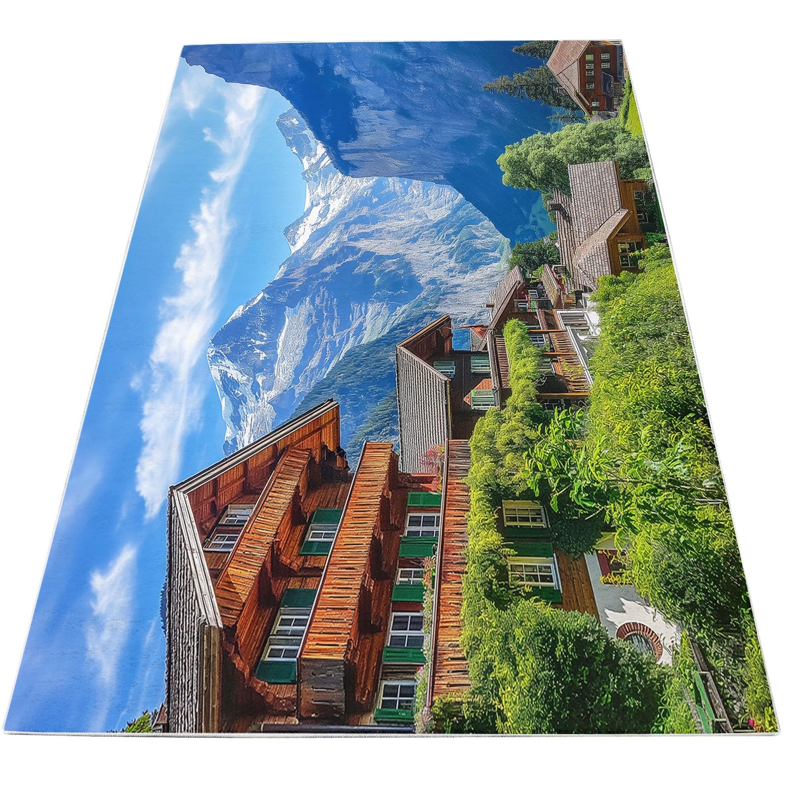 MontañA De Nieve Alfombra 80 x 150 cm Chalet Alpino Alfombra Pelo Corto Niño Niña, Pasillera, Cocina, Interior/Exterior, Antideslizantes, Franela Alfombras de Decoración