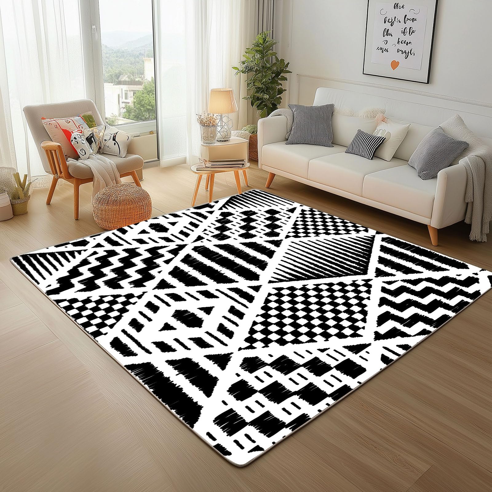 Tapis de salon lavable en machine et antidérapant 160x230cm noir