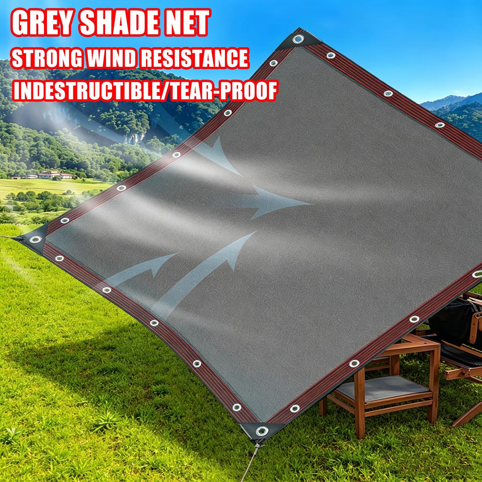 Gris Filet D'ombrage HDPE 95%, Bordure Renforcée 6 Coutures avec œillets Tous Les 50cm, Toile Anti-UV for Voiture, Plantes Succulentes, Terrasse, Toit et Serre Agricole(4.0x6.0m)