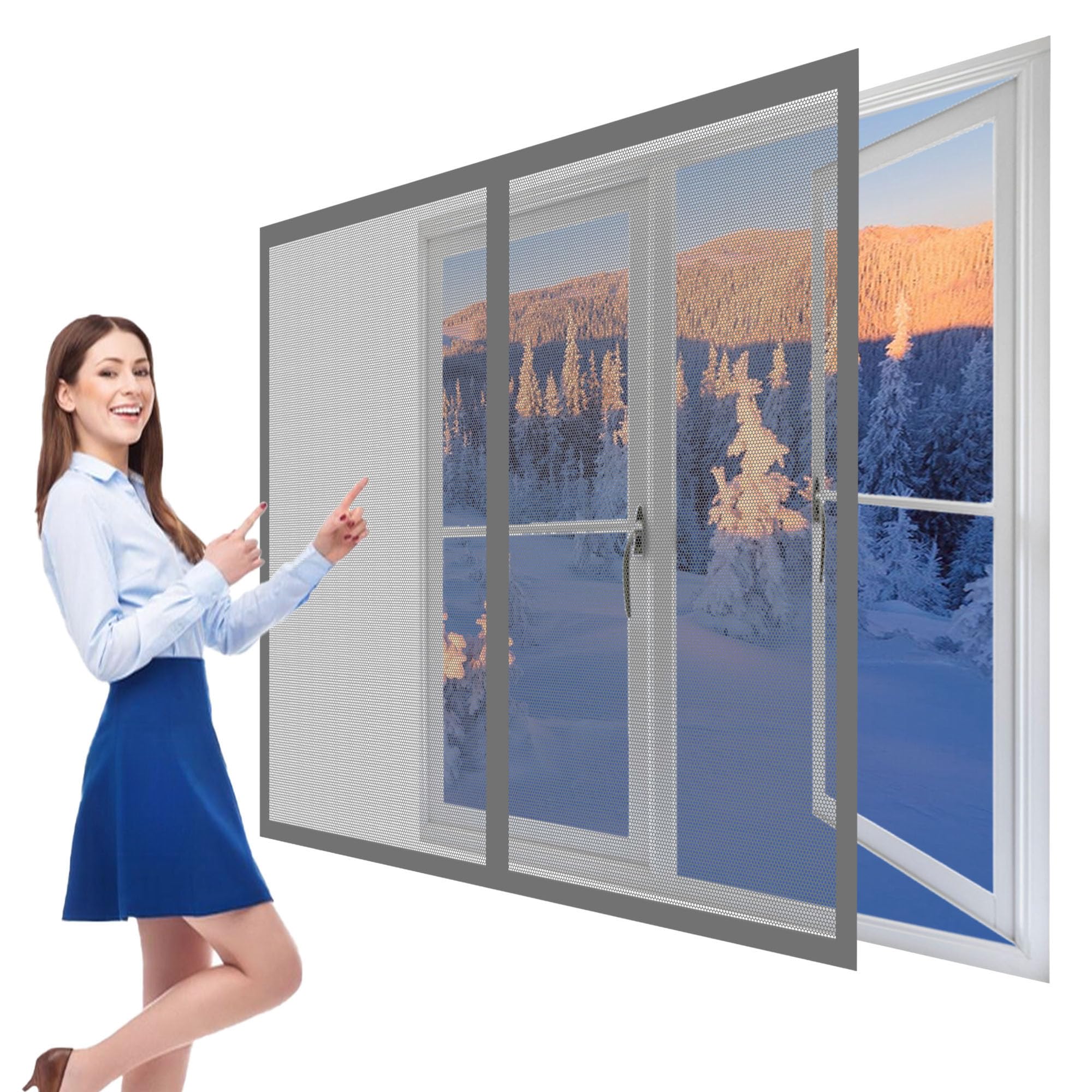 Gousang Grey Fly Screens Windows 130 X 145 Cm With Selfadhesive Fly Screen For Windows Easy Installation For Living Room Bedroom Offfice,