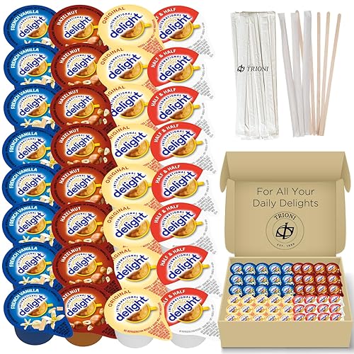 Paquete variado de crema de café individual (108 unidades) incluye crema Delight Creamer individual mitad y mitad, crema de vainilla francesa, crema