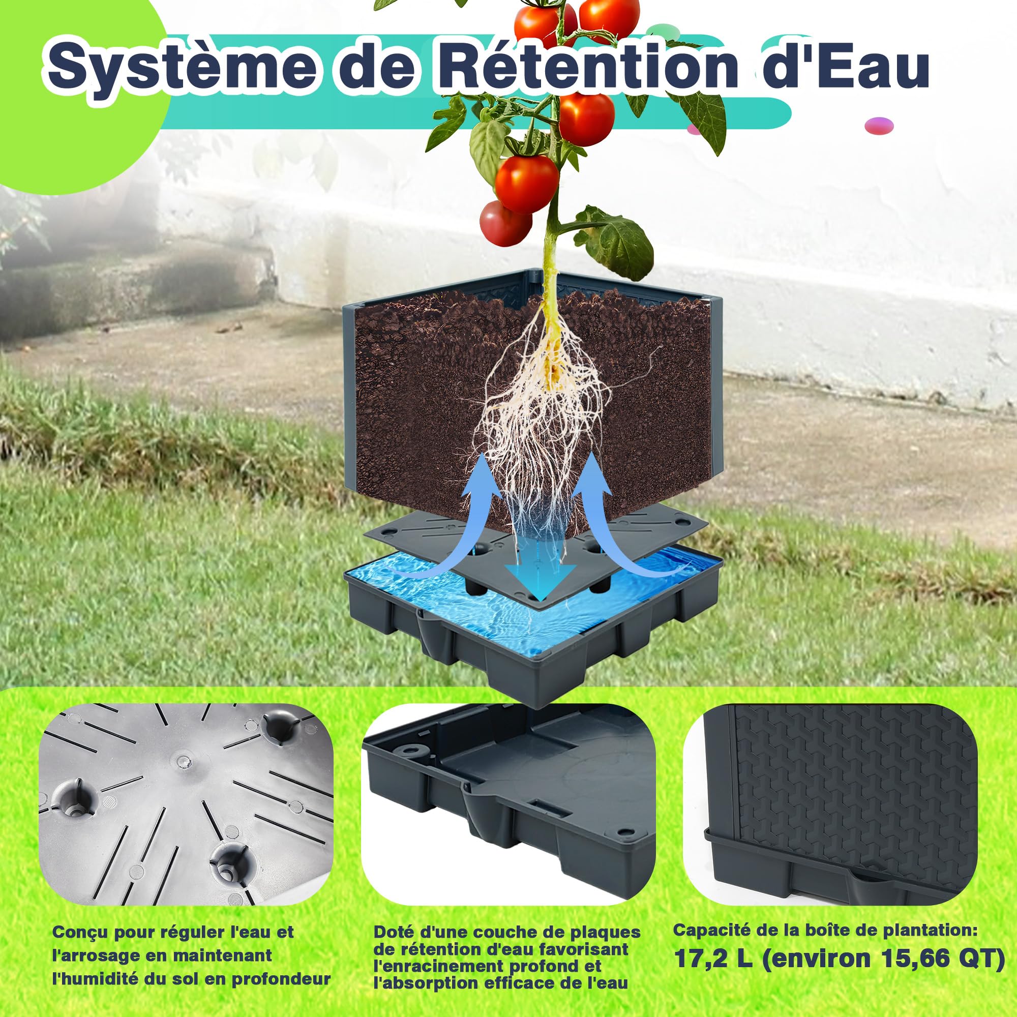 2 Pack Jardinières surélevées avec Treillis, 144cm Pot à Tomates Autoirriguant avec Support Trapézoïdal pour Plantes Grimpantes, Fleurs et Légumes, Intérieur et Extérieur