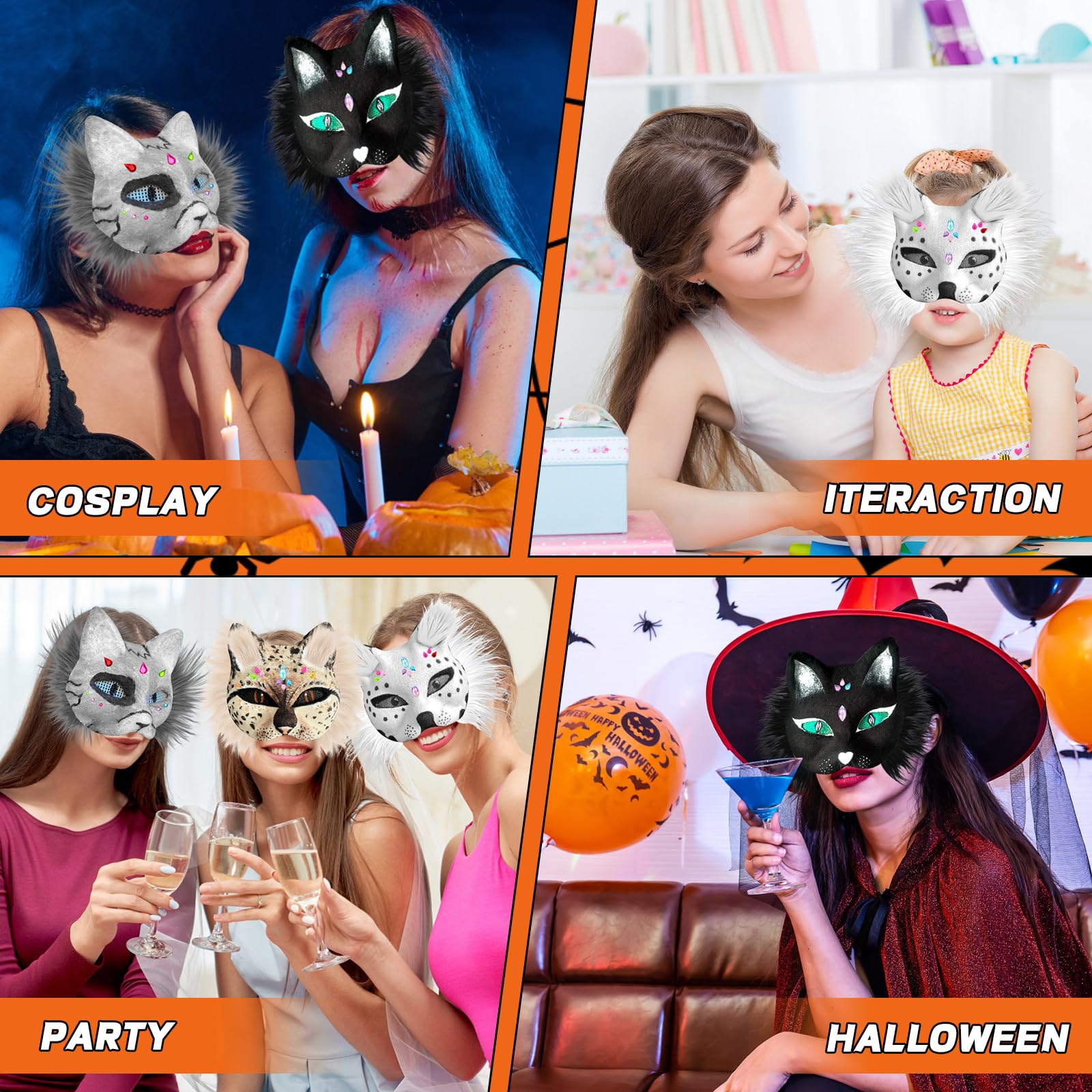 Kit De 13 Masques Therian Pour Chat, Kit De Bricolage Pour La Création De Masques Therian, Comprend 5 Faux Masques Therian Et Feuille De Feutre Autocollant Avec Filet Pour Les Yeux Et