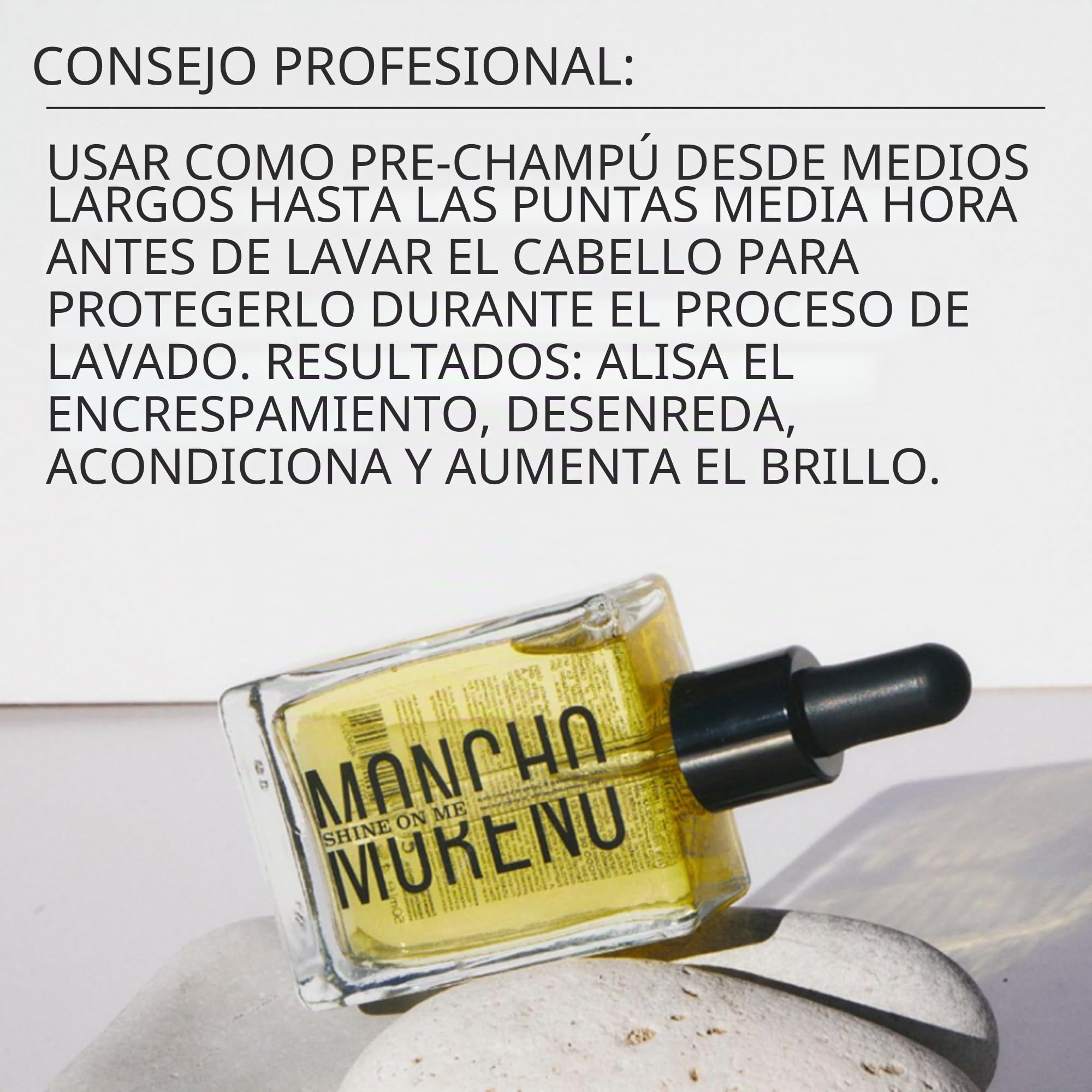 MONCHO MORENO Shine On Me - Aceite Reparador Antifrizz con Aceite de Argán y Vitamina E - Fortalece y Aporta Brillo sin Engrasar - Sérum para Cabello Seco y Dañado (50 ml)
