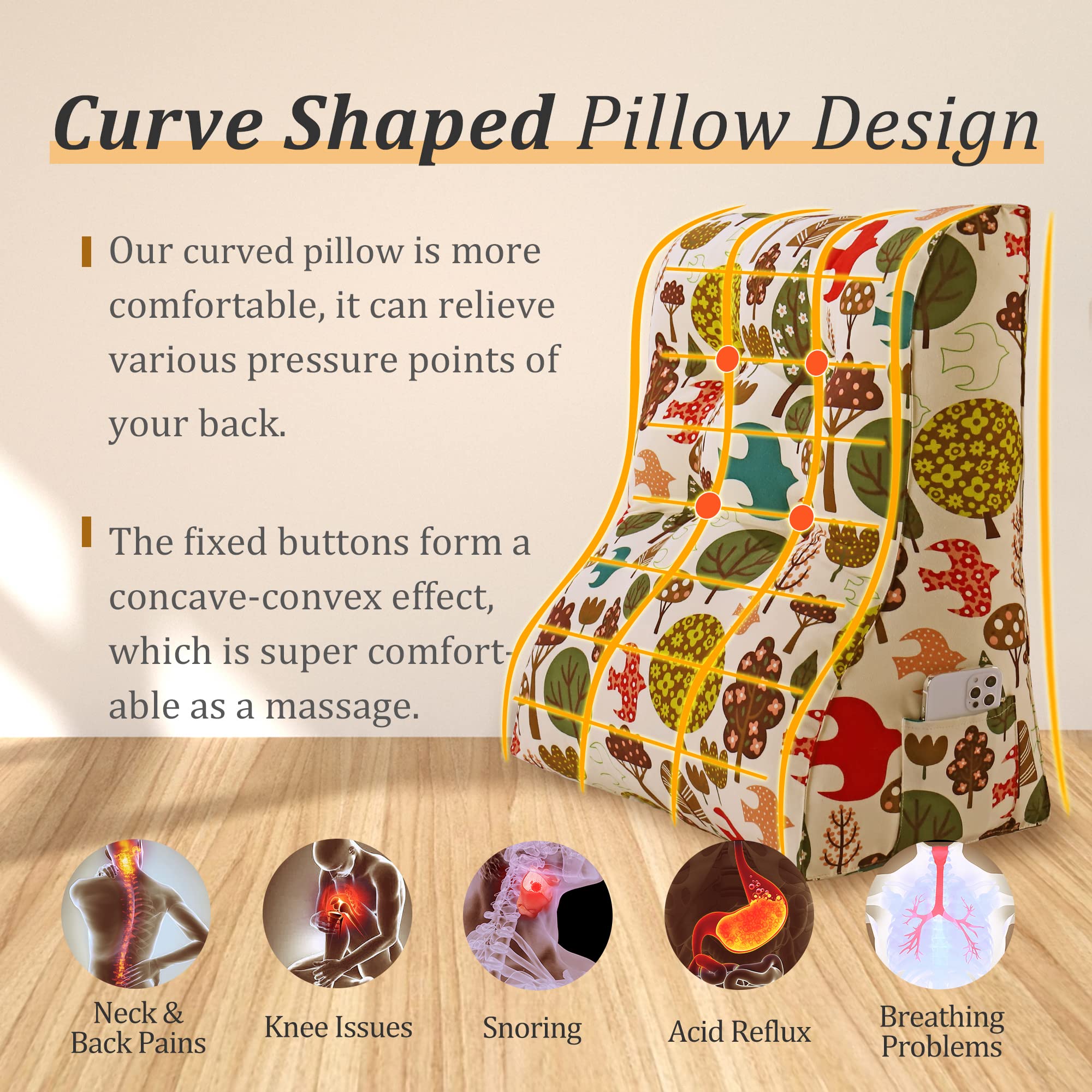 Roner Headboaard Reading Pillow with Heightened Backrest Bed Wedge Large Adult 100% Cotton Sitting Up in Bed Back Support Bedrest Cushion Modern Lounge Cushion for Daybed Sofa with Washable Cover