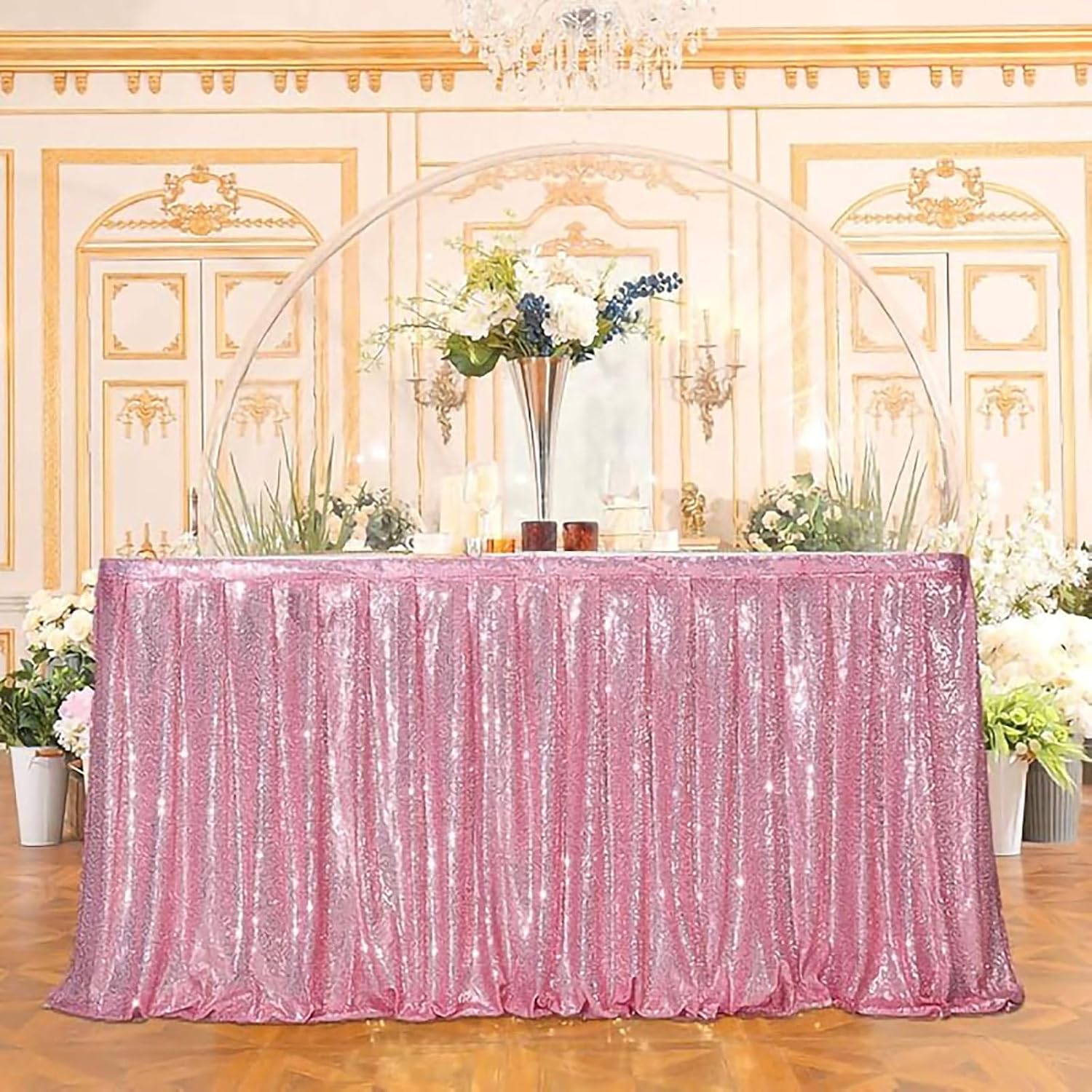 Sequin Table Skirt for Party, with Polyester Glitter Design, Elegant Edge Desk Skirts, for Wedding, Birthday and Banquet Decoration(426cm/167.7in)