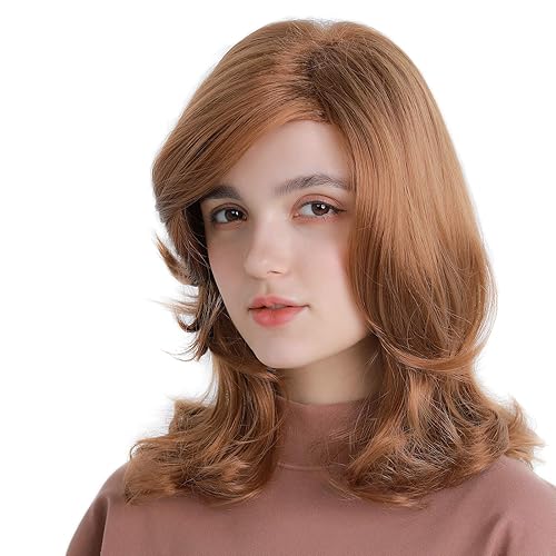 Miniatura 2 de H & Bwig Rubio largo Pelucas para las mujeres Natural Pelo sintético raíz oscura peluca Auburn 50s 60s 70s Cosplay trabajo diario fiesta