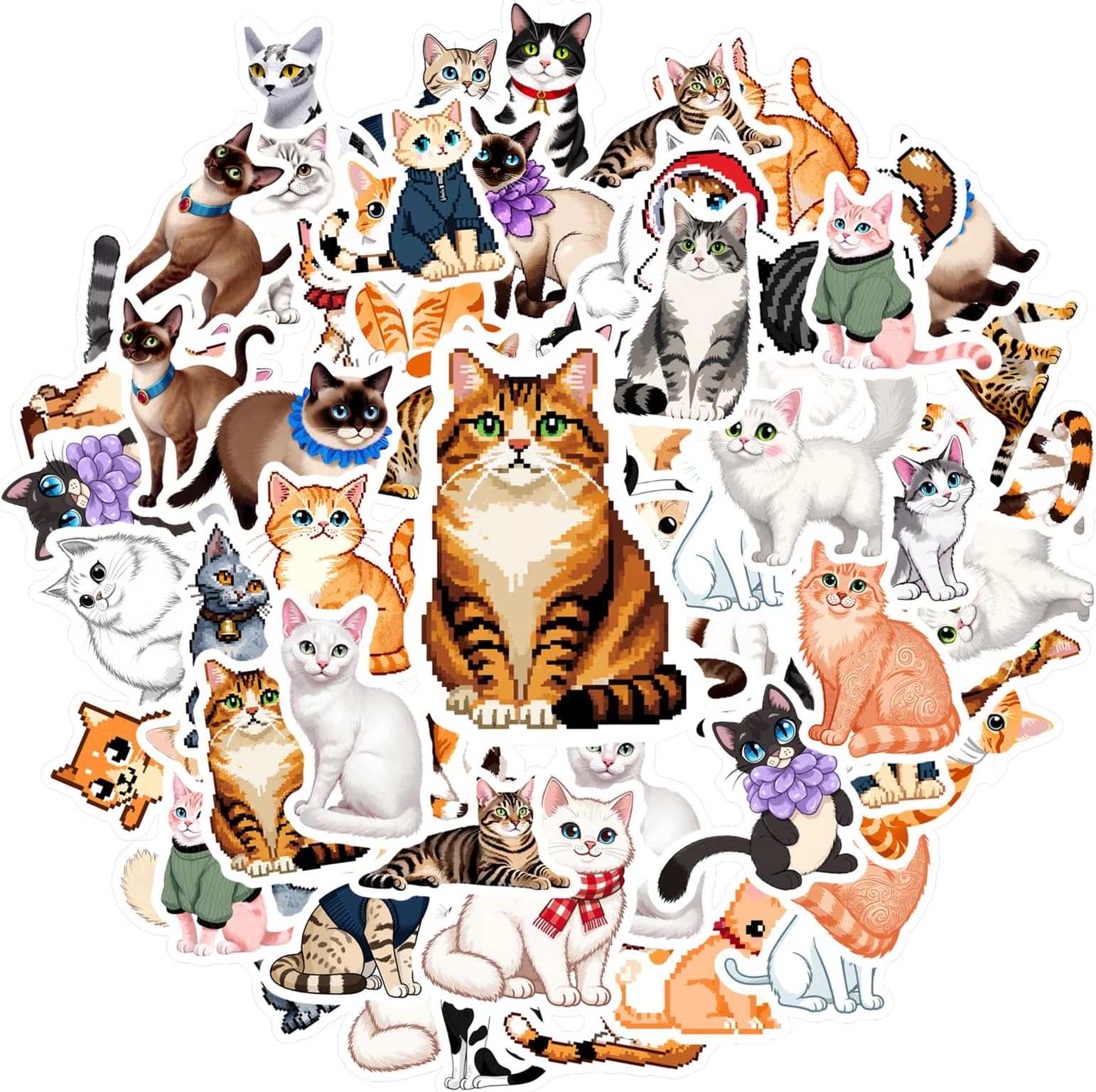 35pcs Cats Kittens Adorable Fluffy Playful Vibrant Realistic for Suitcase Fridge Phone Luggage Laptop Guitar Car Sticker Toys DIY Phone Laptop Scrapbook Bike
