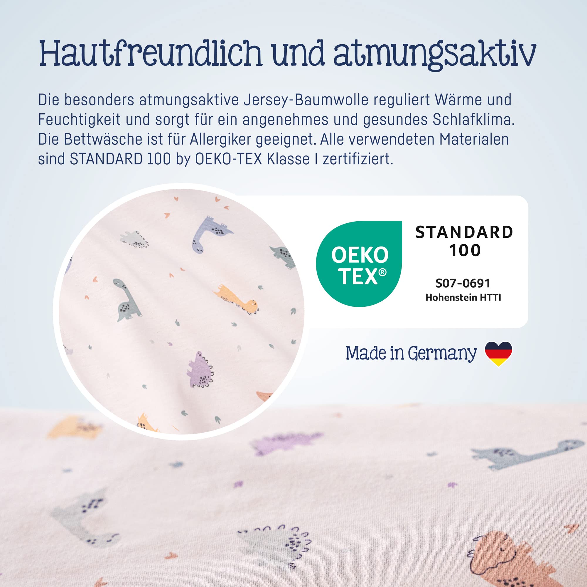 Julius Zöllner Biancheria da letto in jersey per bambini, 100 x 135 + 40 x 60 cm, set da 2 pezzi, copripiumino e federa, 100% jersey di cotone, con chiusura lampo, standard 100 by OEKO-TEX, Little