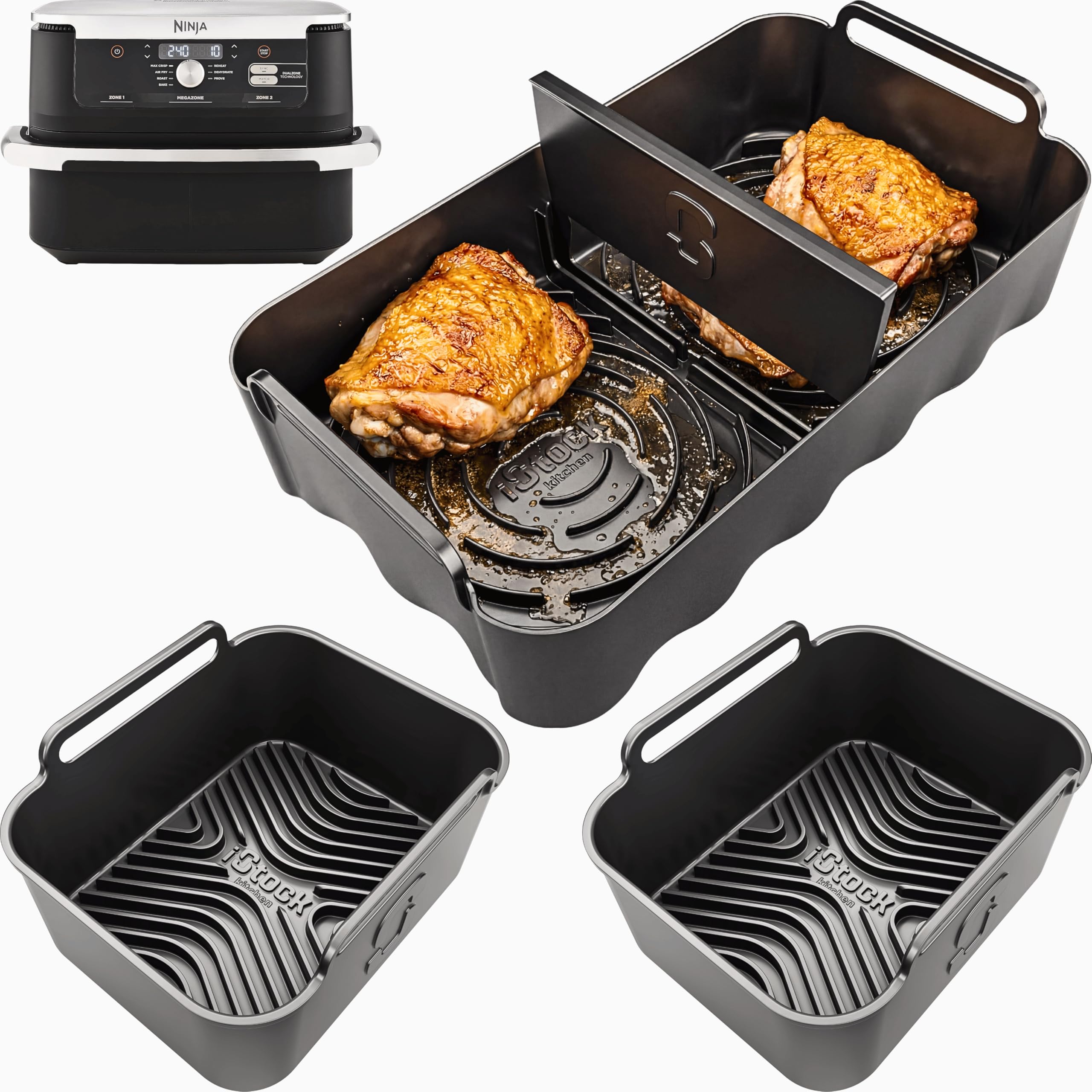 Ninja AF500UK Accessories | Airflow Max™ 3-in-1 Divider Liner + 2PCS Airflow Pro™ Liners | 15mm Raised Ridges for Airflow, 3.5mm Thick | 10.4L Silicone Liners for Ninja AF500UK | by iStock Kitchen
