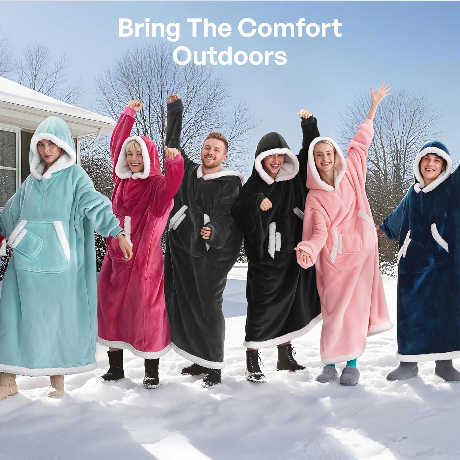 Giggling Getup Wearable Blanket Hoodie for Women Men Gifts for Women Mom Wife Sherpa Fleece Long Hooded Blanket Sweatshirt Cozy Sherpa Wearable Throw with Pocket & Sleeves for Adult Small Black - Image 6