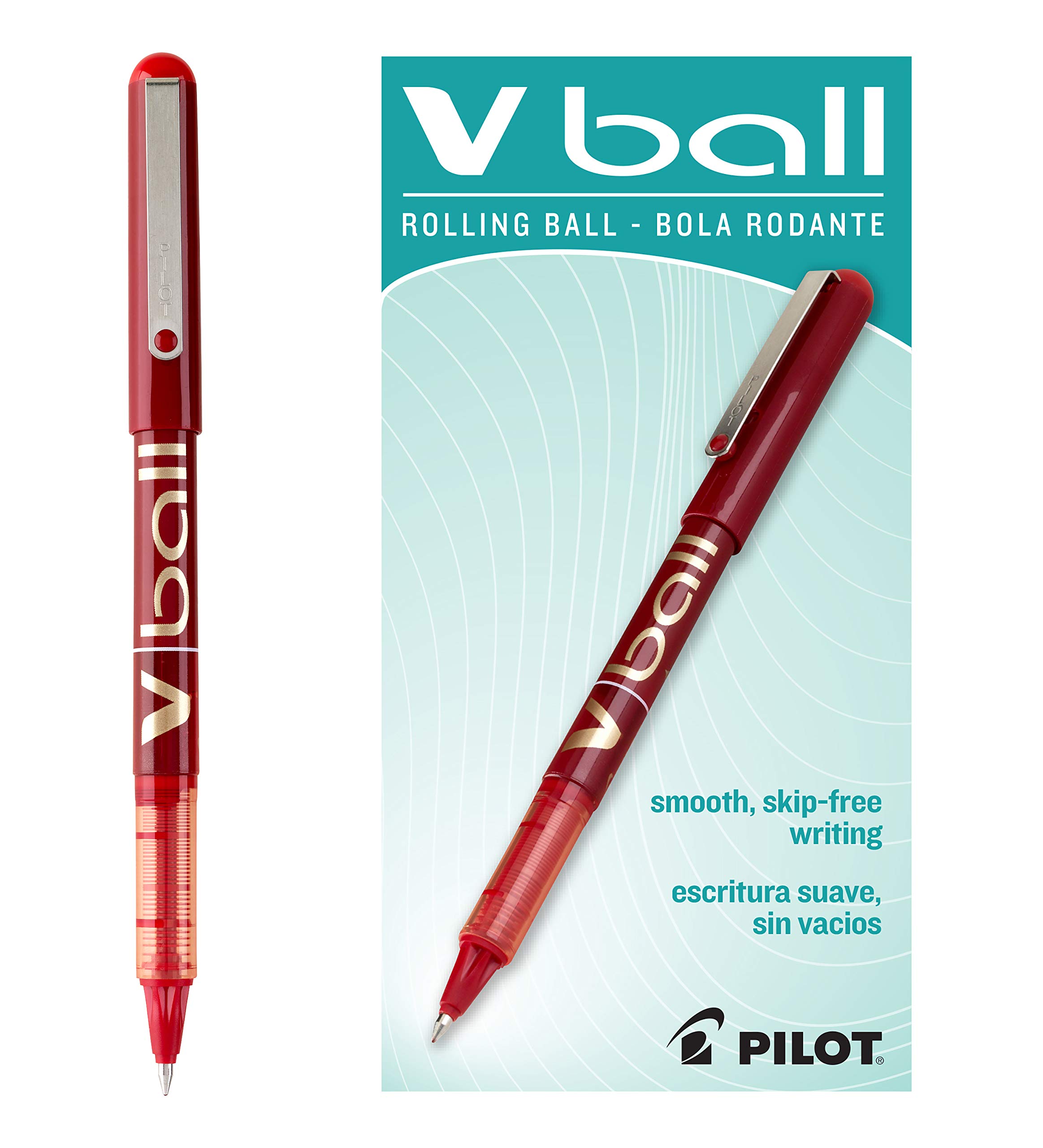 PILOTVBall Liquid Ink Rolling Ball Stick Pens, Fine Point, Red Ink, 12-Pack (35114)