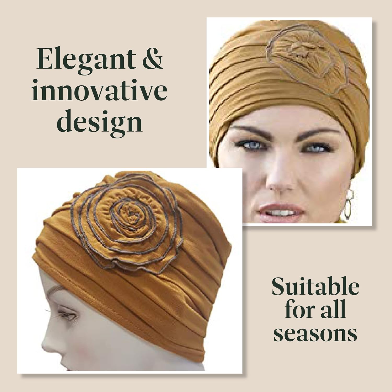 MASUMI Chemo Turbans for Women | Chemotherapy Headwear for Women | Primrose One Size Camel