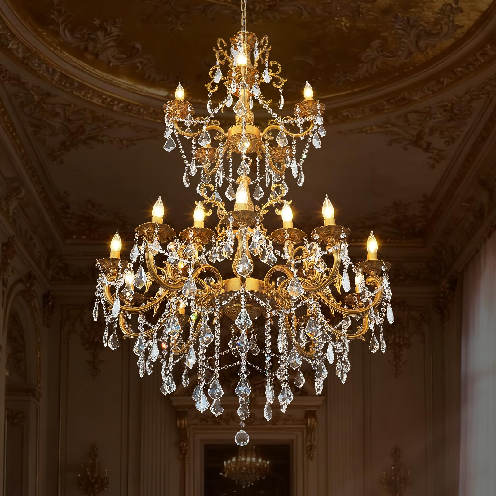 Large Crystal Chandeliers Contemporary Chandelier Island Lighting 20 Lights Candle Pendant Ceiling Light Fixture for Living Room Staircase
