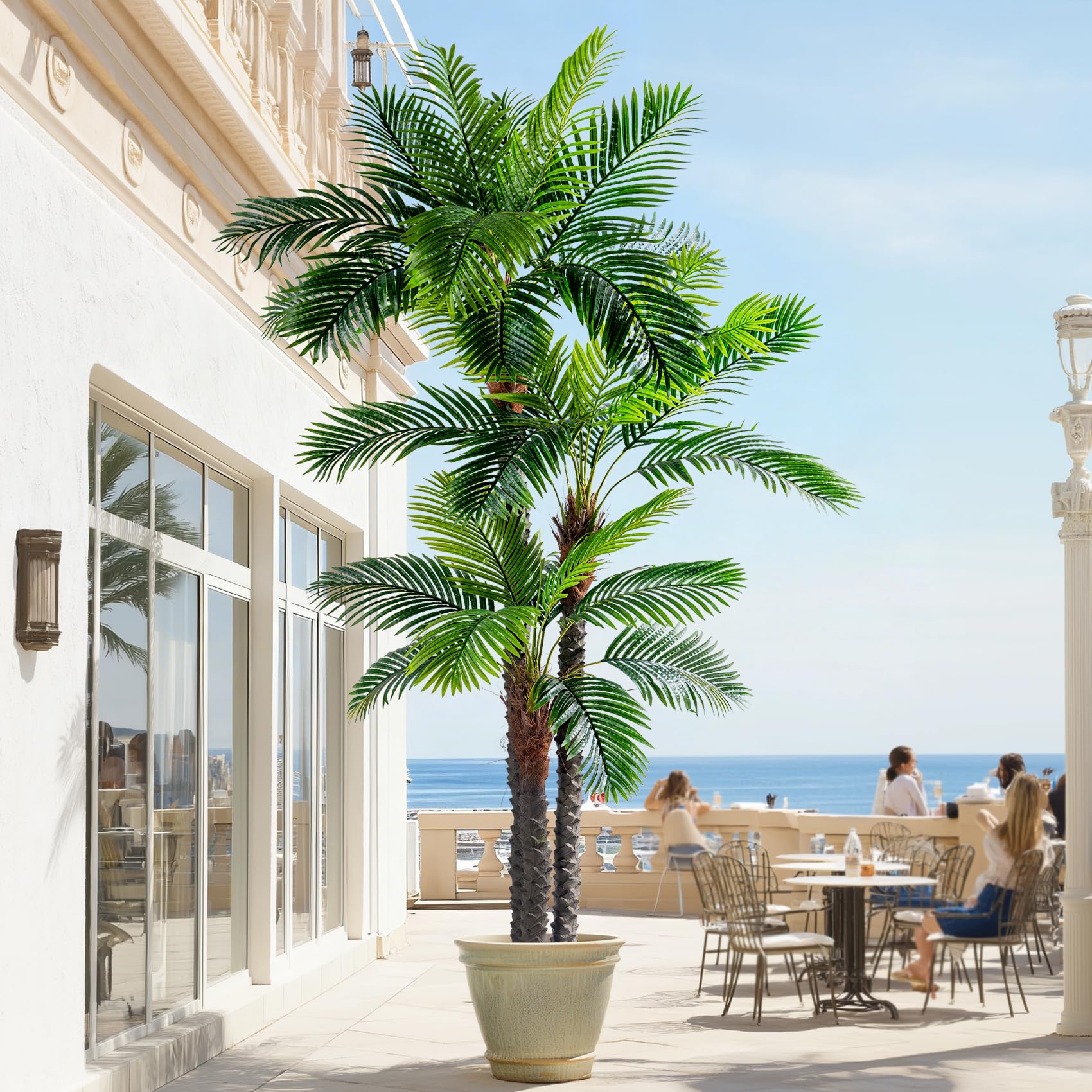 View 1 of Large Artificial Tree Big Faux Tropical Palm Trees Indoor Outdoor Realistic Floor Plants Fake Silk Palm Plastic plantas for Modern Home Living Room Office Corner Patio Porch Decor Party Decorations