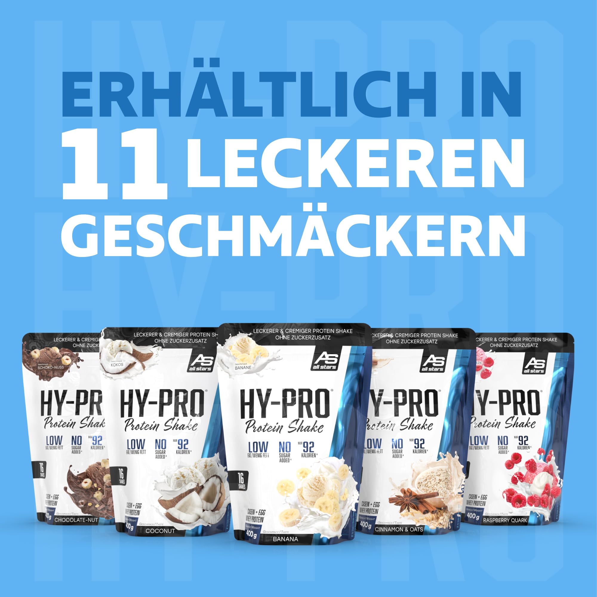 ALL STARS Hy-Pro Whey Protein Pulver ohne Zucker 400g Vanille - Cremiger Shake mit 30,8g Eiweiß pro Portion, 4 hochwertige Proteinkomponenten