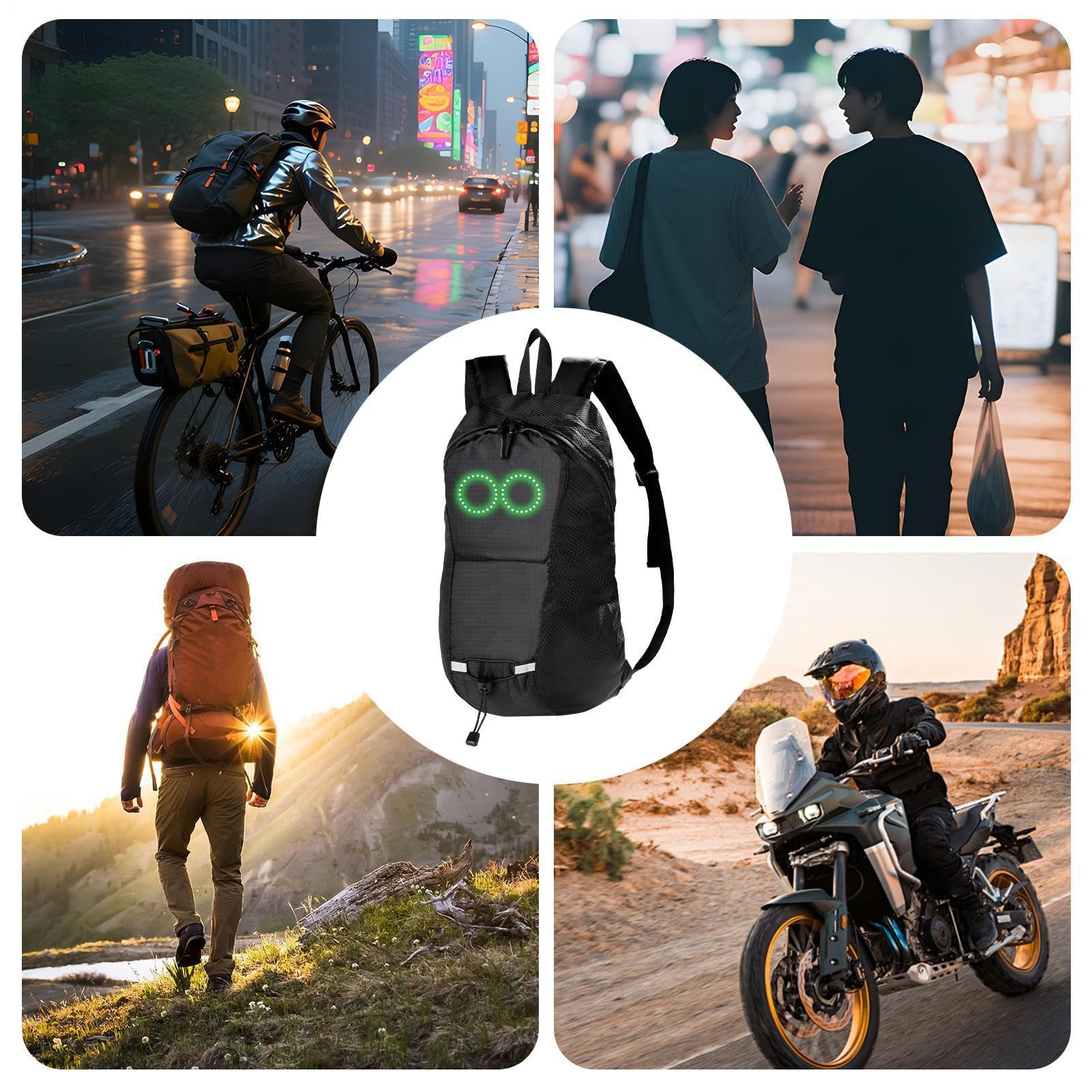 LED-Rucksack, Motorrad-Reiserucksack mit RGB-Licht