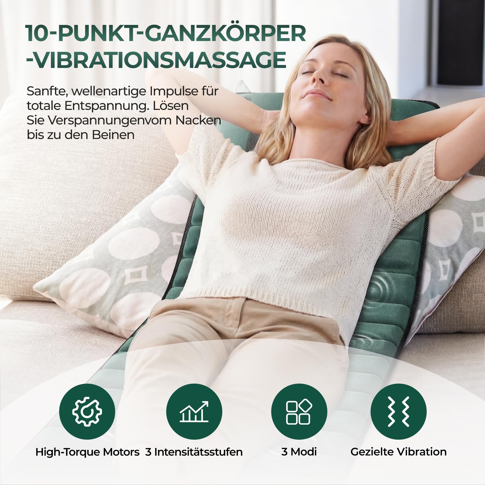 Ganzkörper-Massagematte mit Wärme, abnehmbarem Shiatsu-Nackenkissen und Fußmassagegerät, Vibrationsmatte für Rücken, Beine & Füße zur Entspannung