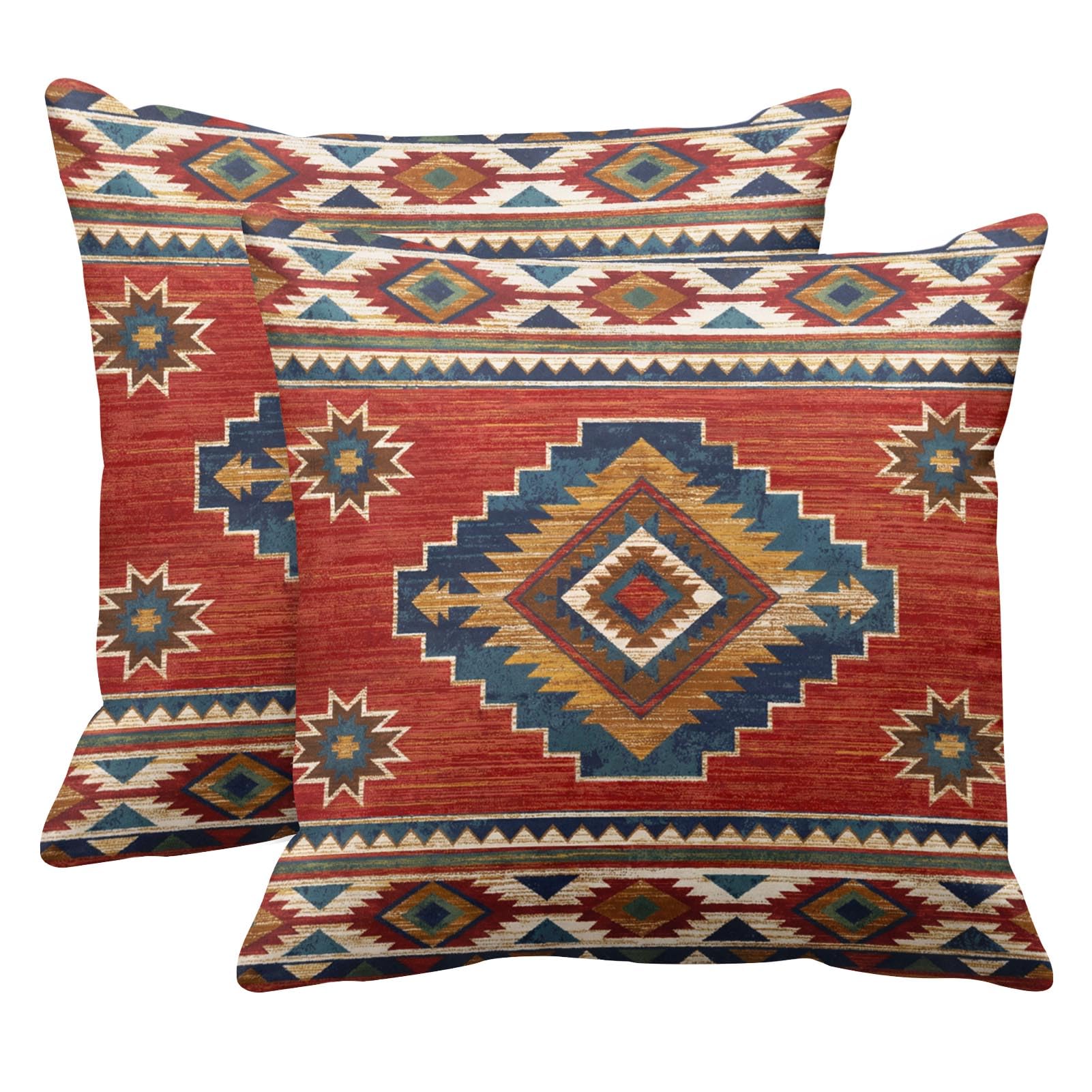 Throw Pillow Covers, Aztec Kilim Home Art Decor, 18 x 18 Inches Set of 2 Cushion Couch Sofa Cases, Abstract Oil Painting Pillowcases for Bedroom, Living Room, Geometric Tribal Decorative