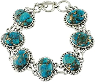 Blue Coper Turquoise Bracelet, 925 Silver, Tennis Bracelet, Victorian Jewelry, Romantic Bracelet, Bohemian Bracelet, Southwestern Bracelet, Vintage Style, Unique Jewelry, Handmade Jewelry, Gift For Her/Him
