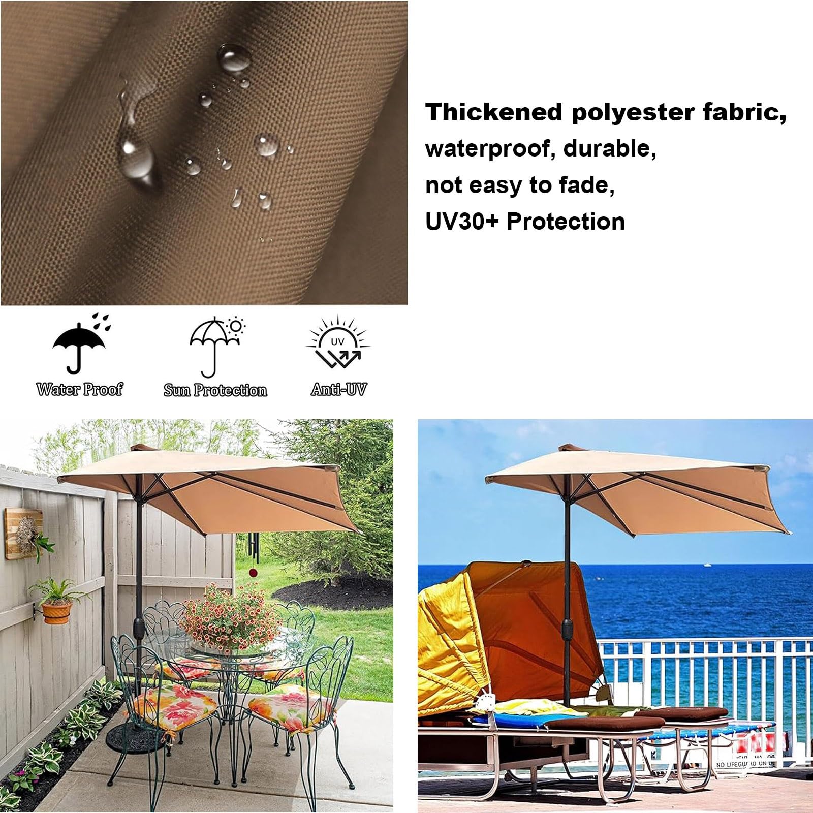 Telo Di Ricambio Per Ombrellone Mezzaluna 270cm 5 Braccia, Impermeabile Copertura Per Ombrellone In Tessuto Di Ricambio, Baldacchino Di Ricambio Ombrellone Giardino Patio Balcone Spiaggia(Beige)