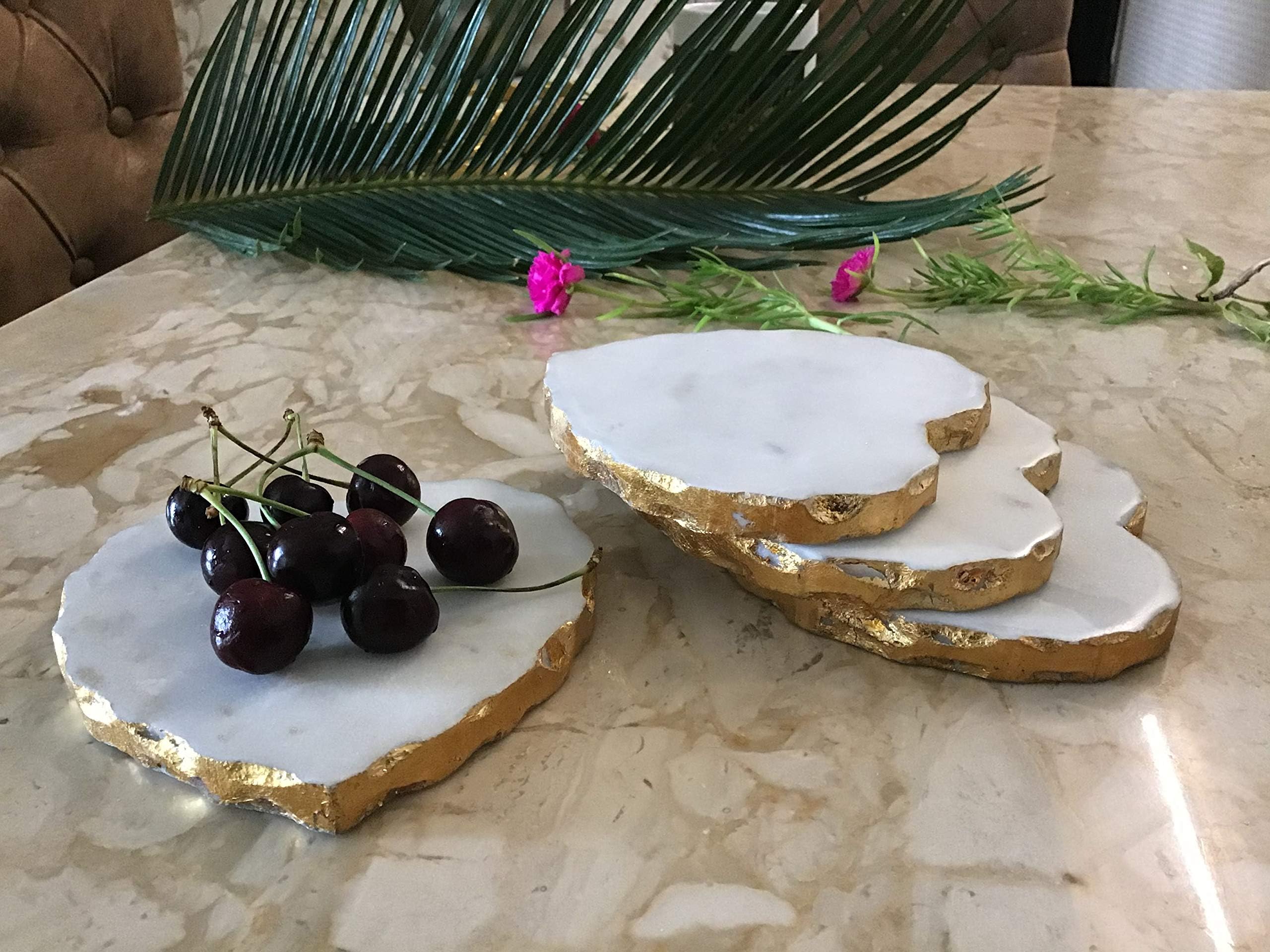 NikkisPride Marble Handmade Large Coaster Trivet 4.5 Inch Diameter Tea Coaster Set of 4 (Heart)