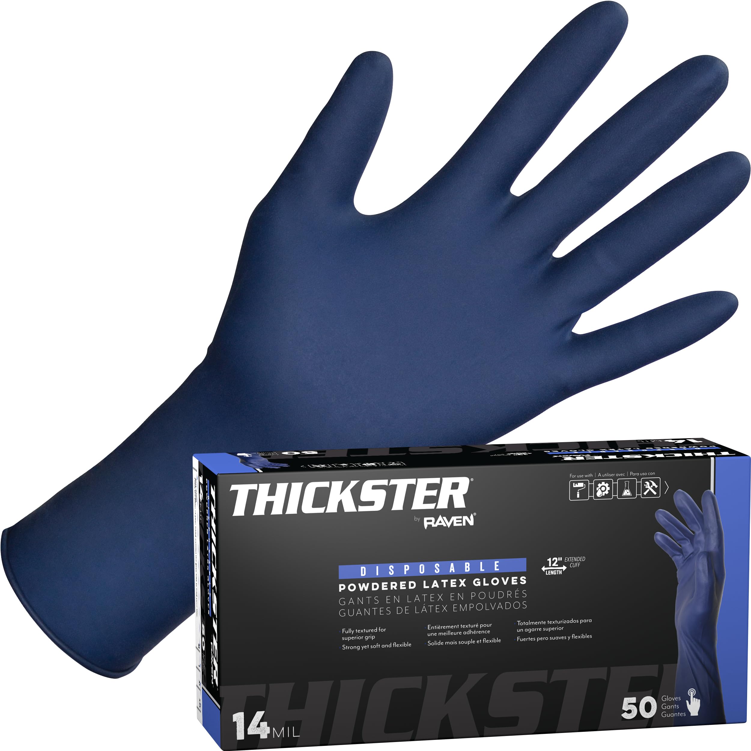 SAS Thickster Powdered Latex Disposable Gloves | 14 Mil - Large | Blue, Box of 50 | 6603