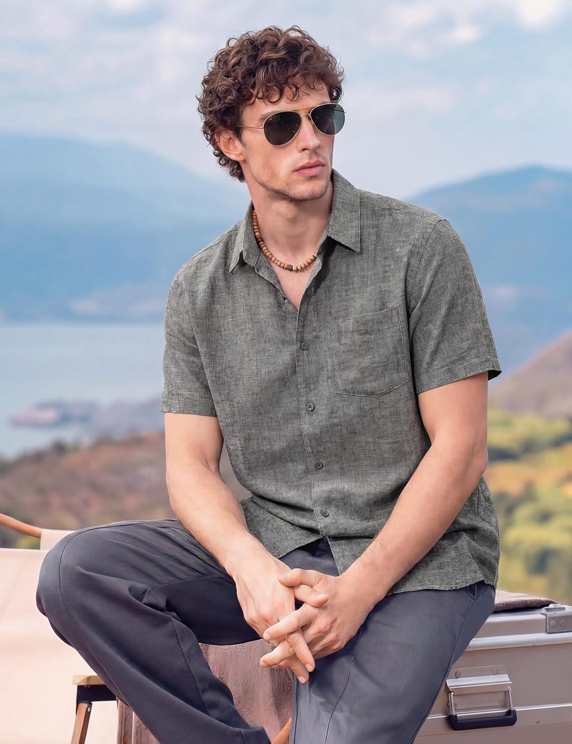 EKLENTSON Men's Button Down Shirts Short Sleeve Casual Summer Beach Shirt Textured Relaxed Tropical Shirt with Pocket - Image 5