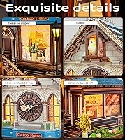 Vista 3 de Spilay Kit de casa en miniatura de bricolaje, kit de casa de muñecas con caja de música, casa de cuco 3D rompecabezas de madera para adultos