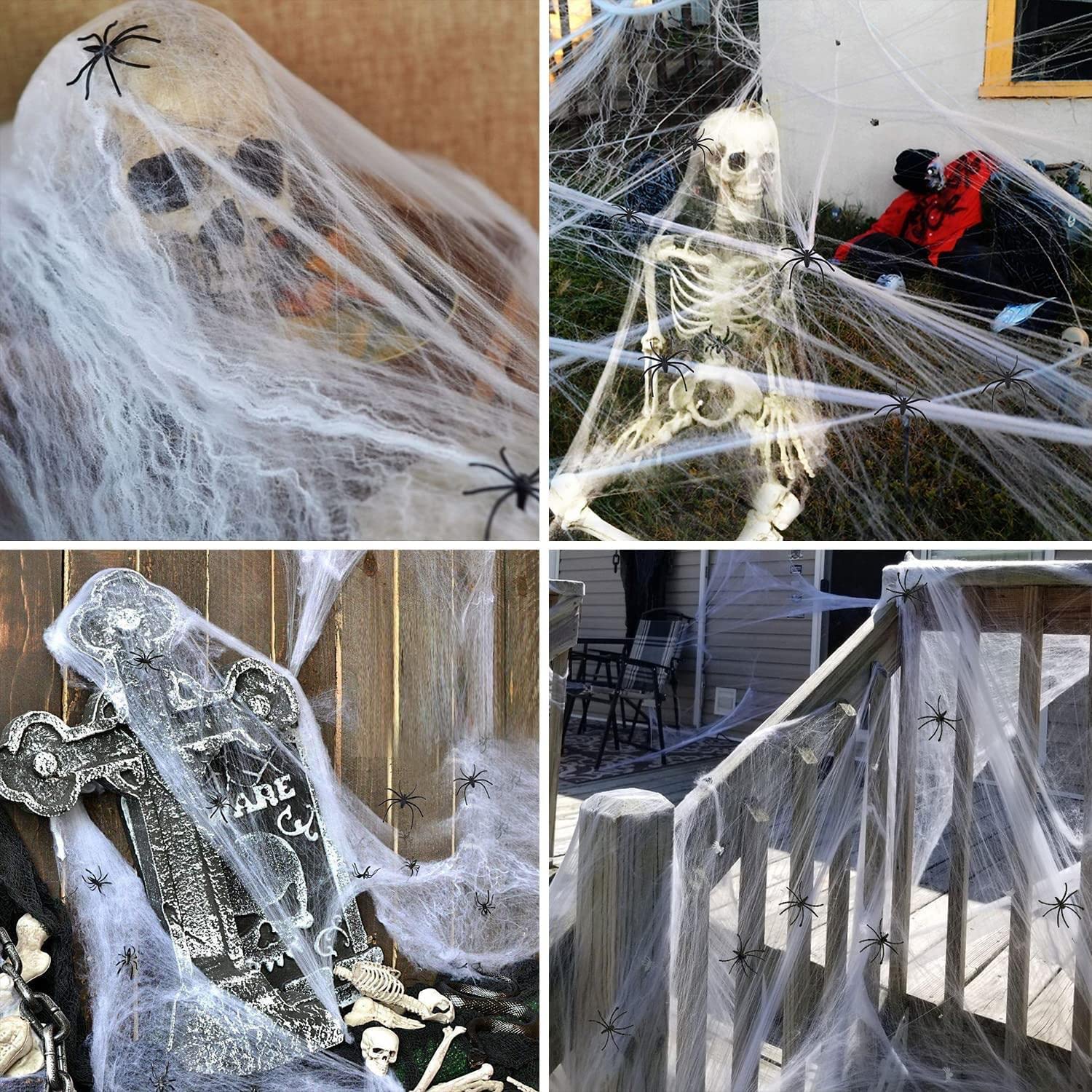 Telarañas De Halloween Con 60 Arañas - 200g De Decoración Elástica Para Interior Y Exterior, Jardín Y Fiestas