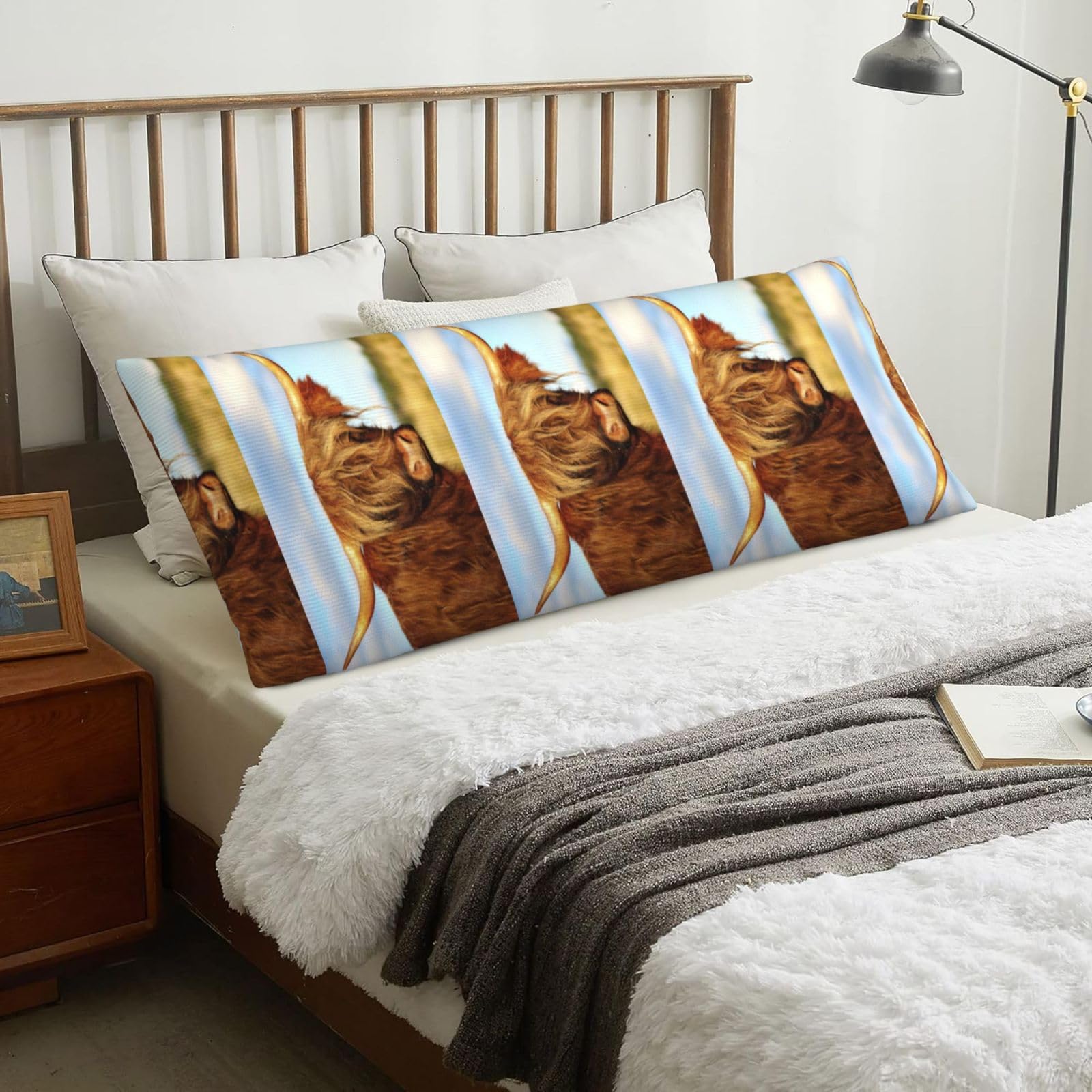Highland Cow Printed, Body Pillow Cover with Zipper,Long Body Pillowcase 20 x 60 in