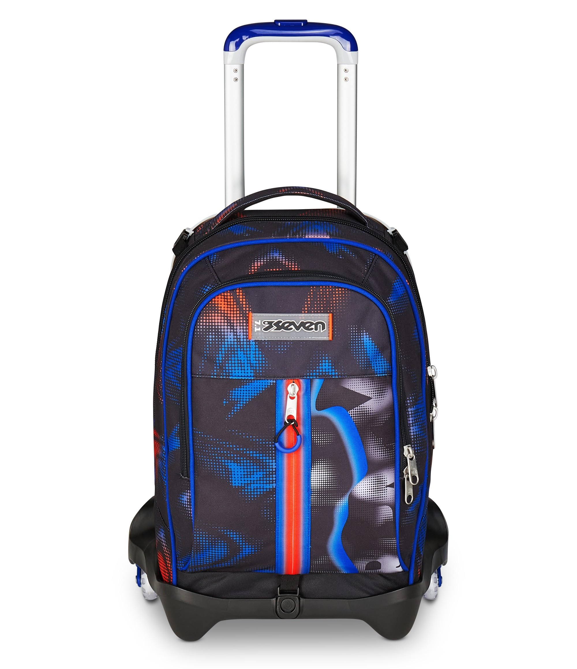 Seven Trolley Scuola Jack 3 Ruote, Nero Blu, Zaino Con Carrxllo Sganciabile Da 34 L, Tasca Borraccia e Crossover System, Maneggevole Resistente, Scuola Elementare e Media, Zaino Bambino
